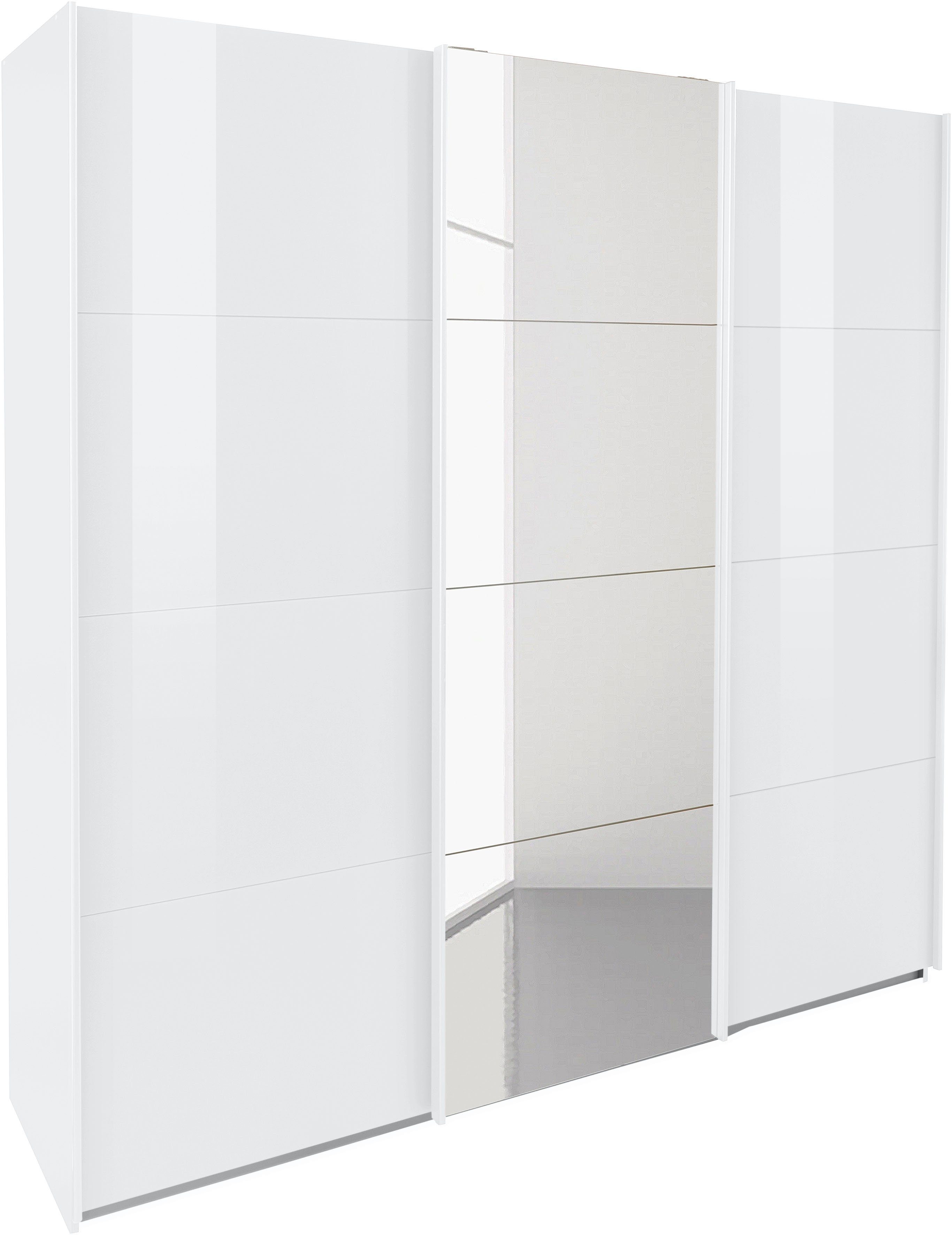 Weiß/Hochglanz Wäscheeinteilung Schwebetürenschrank Oteli Innenschubladen sowie rauch mit Böden inkl. zusätzlichen 3 Weiß