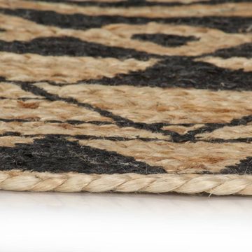 Teppich Handgefertigt Jute mit Schwarzem Aufdruck 90 cm, furnicato, Runde