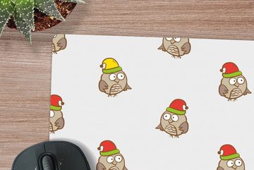 MuchoWow Gaming Mauspad Eule - Weihnachtsmannmütze - Cartoon - Kind - Design (1-St), Mousepad mit Rutschfester Unterseite, Gaming, 40x40 cm, XXL, Großes