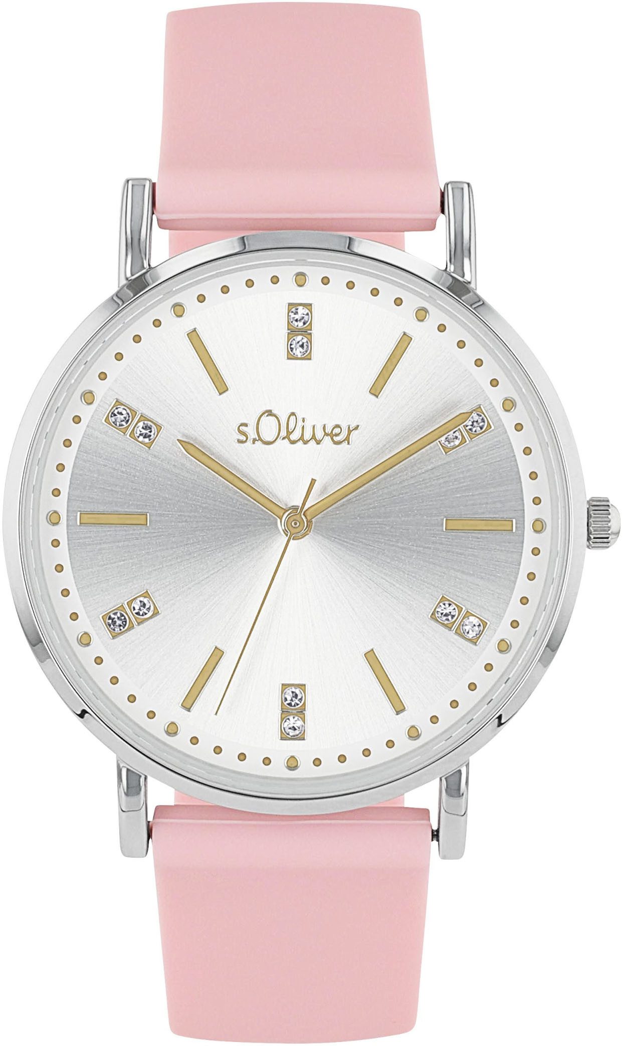s.Oliver Quarzuhr 2038366, Armbanduhr, Damenuhr, Kristallsteine, Silikonarm günstig online kaufen