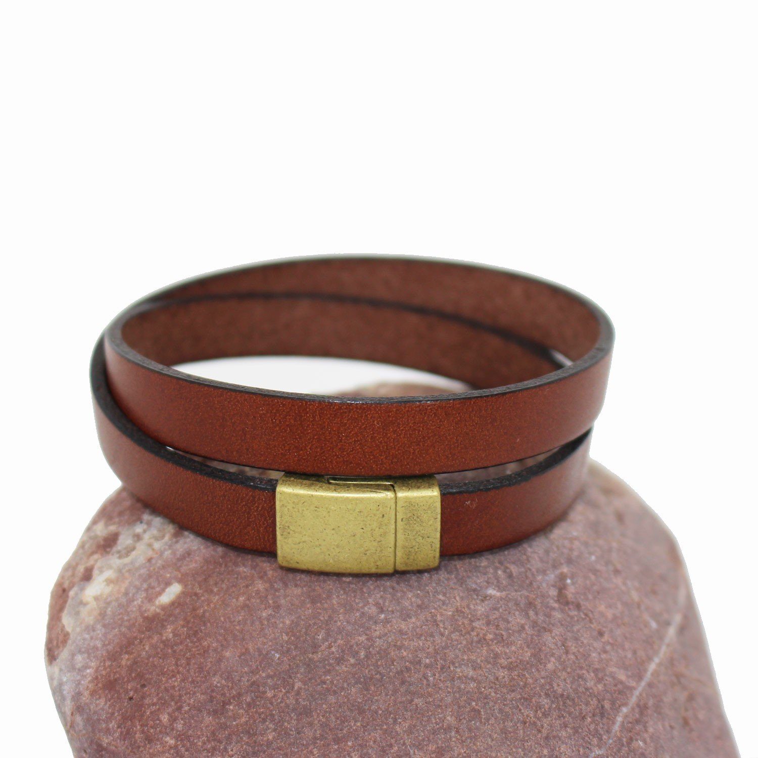 Armband Lederarmband für Frauen, braun - gold