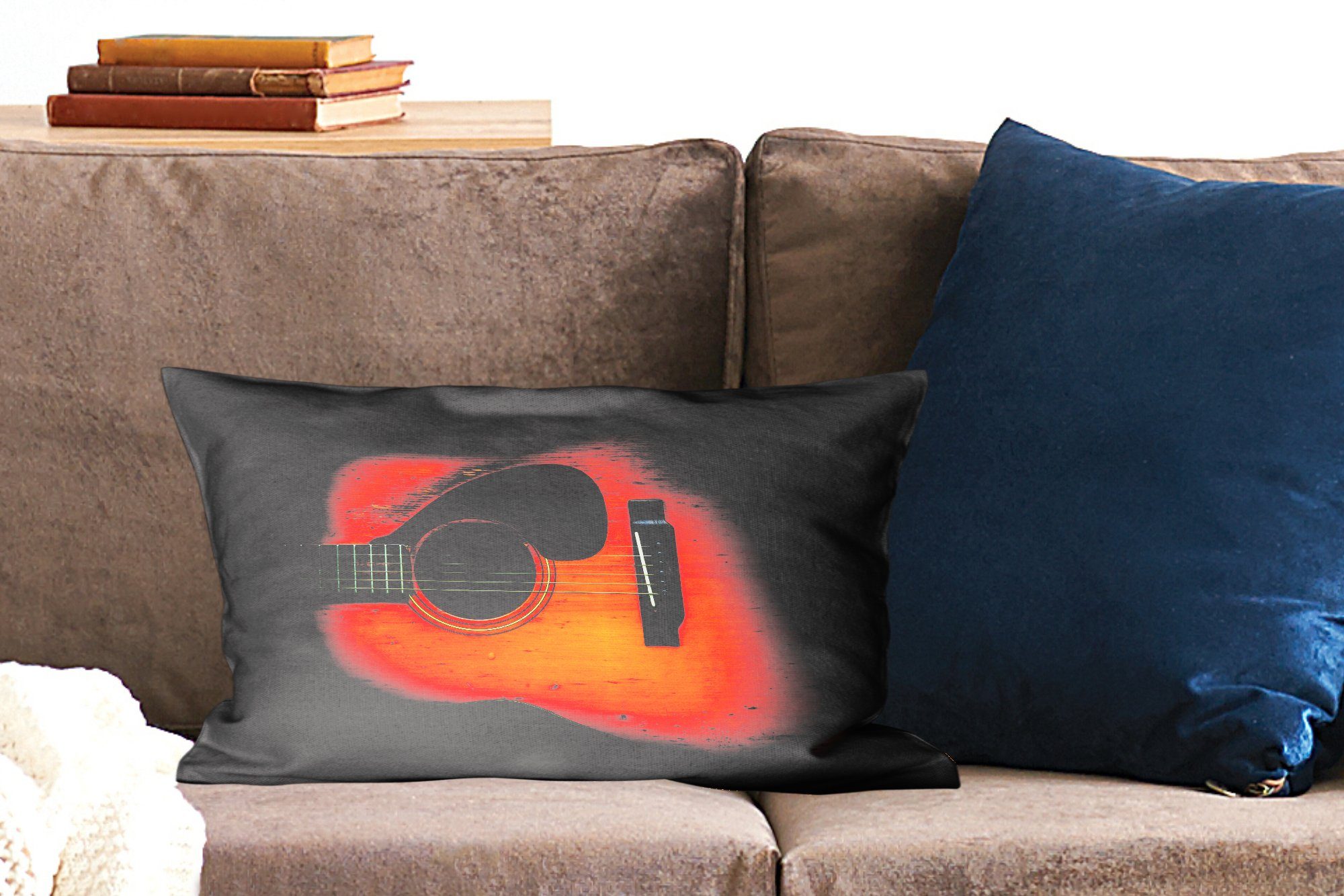 Dekokissen Hintergrund, akustische Schlafzimmer auf Wohzimmer mit Dekokissen Gitarre dunklem Zierkissen, MuchoWow Dekoration, Füllung, Alte