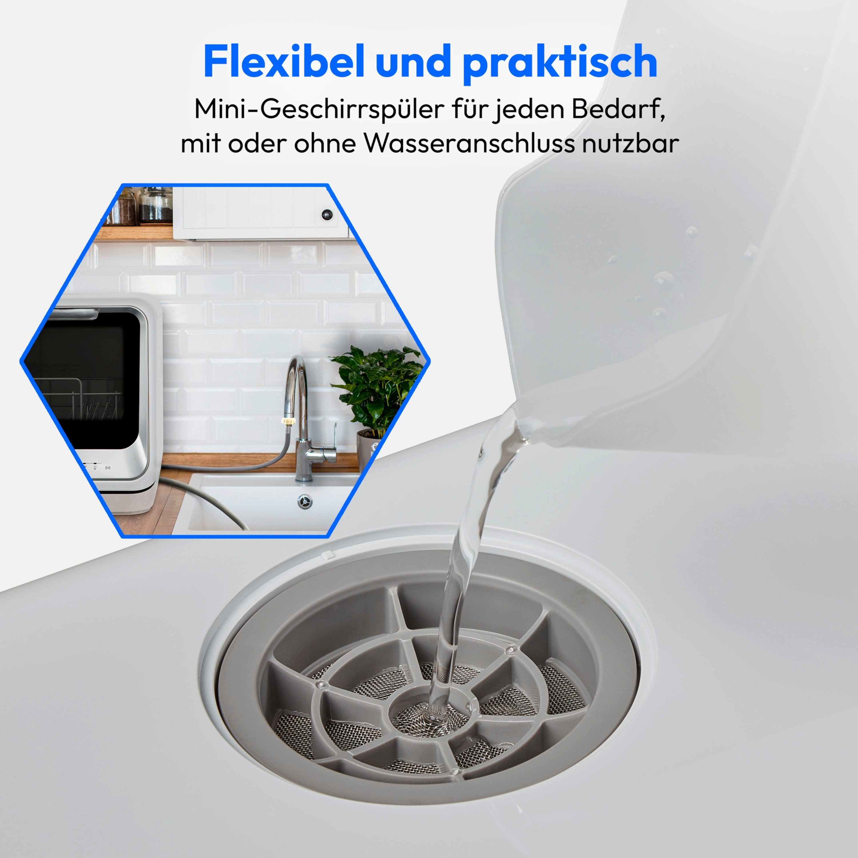 Medion® Tischgeschirrspüler MD37763, 2 Maßgedecke, mit/ohne Wasseranschluss, 6 Reinigungsprogramme, freistehend, silber – Bild 5 von 5
