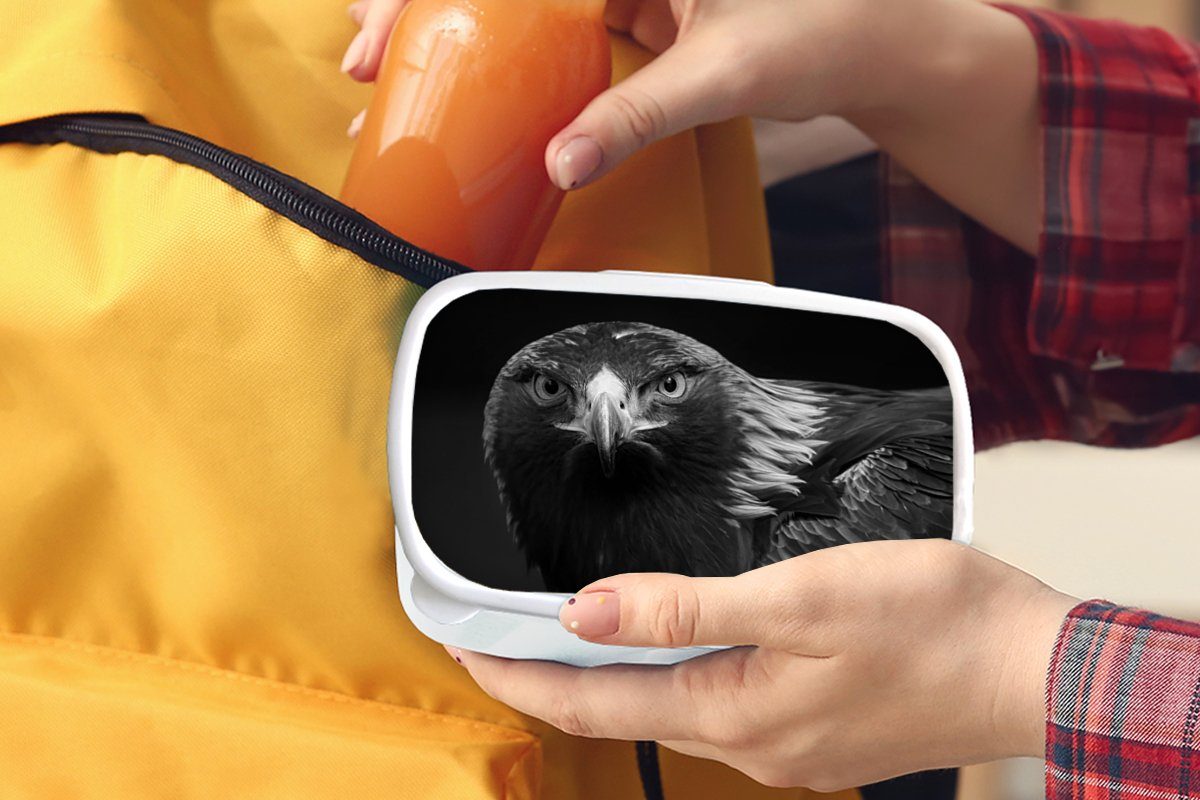 MuchoWow Lunchbox Bussard - Vogel - Erwachsene, Kunststoff, für Mädchen und Jungs - - Tiere Brotdose, Kinder für (2-tlg), Schwarz und Brotbox Weiß