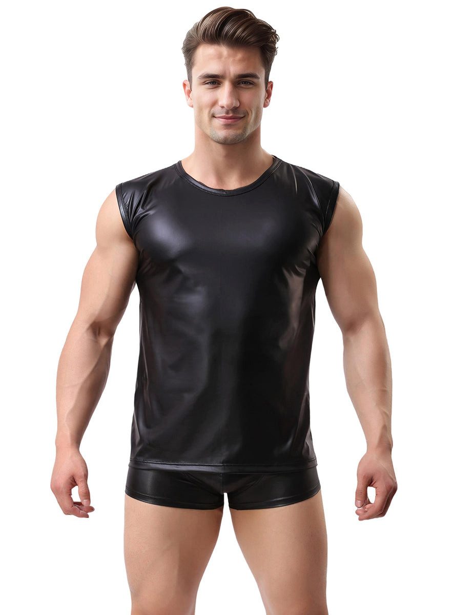 Lau-Fashion T-Shirt Muskelshirt Lack Leder Wetlook günstig online kaufen