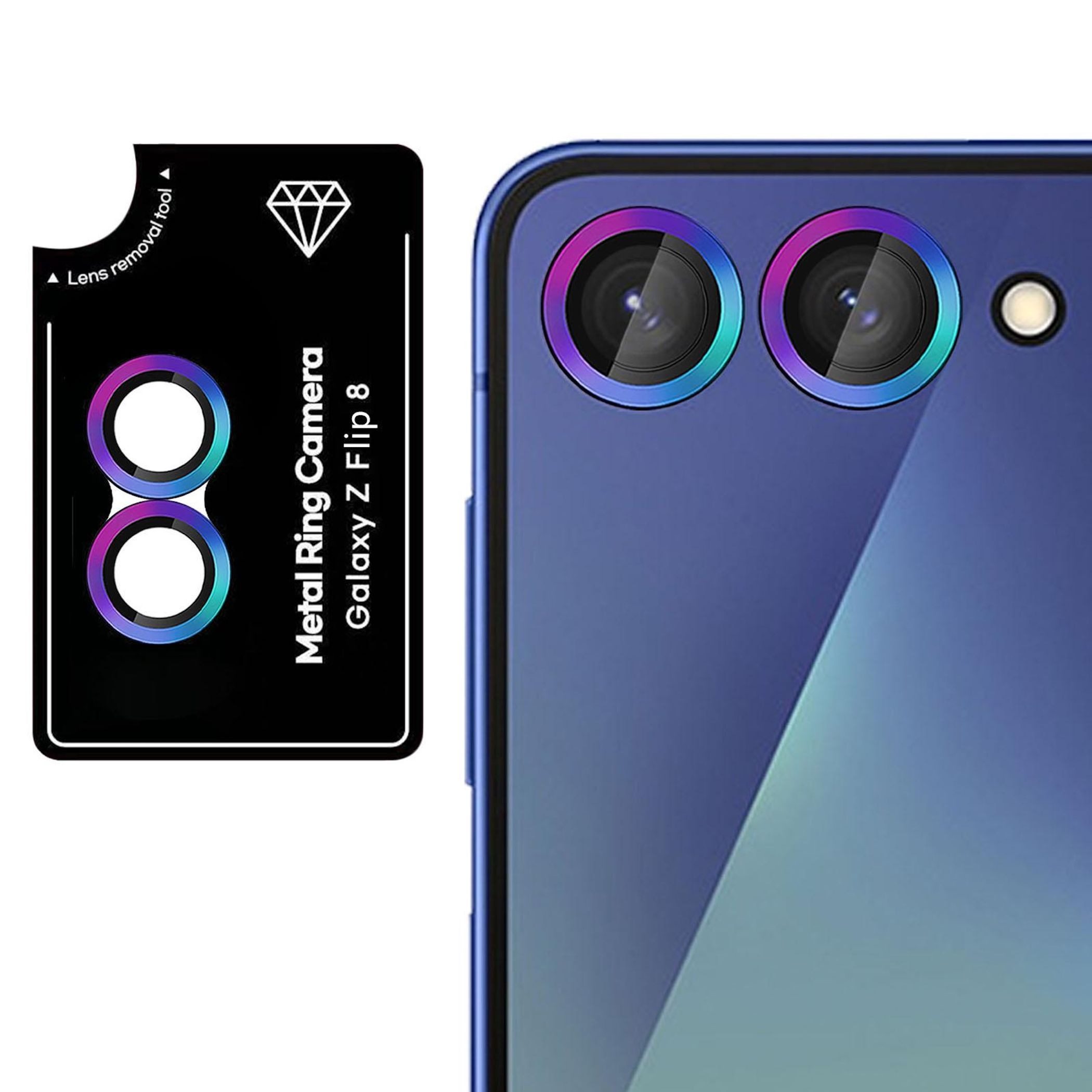 Wigento Kameraschutzglas Linsenglas für Samsung Galaxy Z Flip8 5G Aluminium Ring 9H Bunt für Samsung Galaxy Z Flip8 5G, Anti-Fingerprint, hohe Lichtdurchlässigkeit, kratzfest