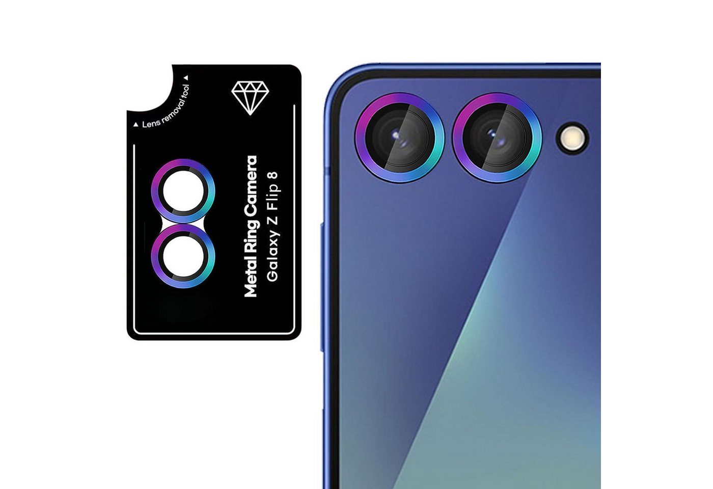 Wigento Kameraschutzglas Linsenglas für Samsung Galaxy Z Flip8 5G Aluminium Ring 9H Bunt für Samsung Galaxy Z Flip8 5G, Anti-Fingerprint, hohe Lichtdurchlässigkeit, kratzfest