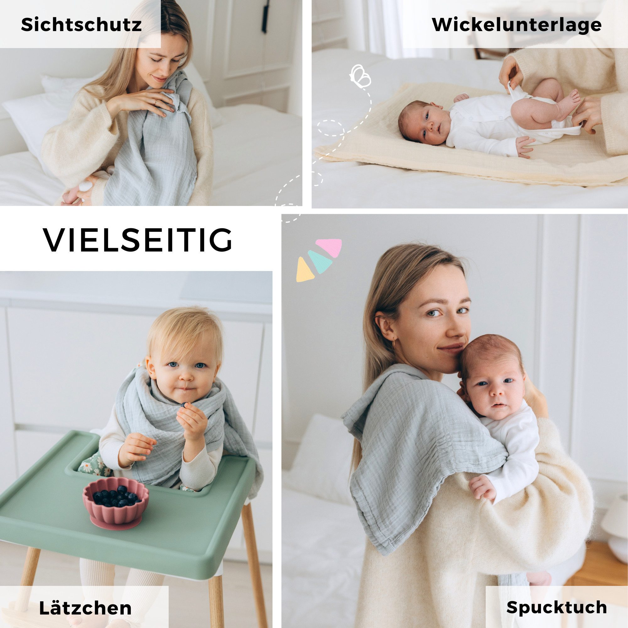furora BABY Spucktuch Baby Mulltücher Sets (Bio-Musselin: super soft) 80x80cm oder 25x25cm, Sehr weich