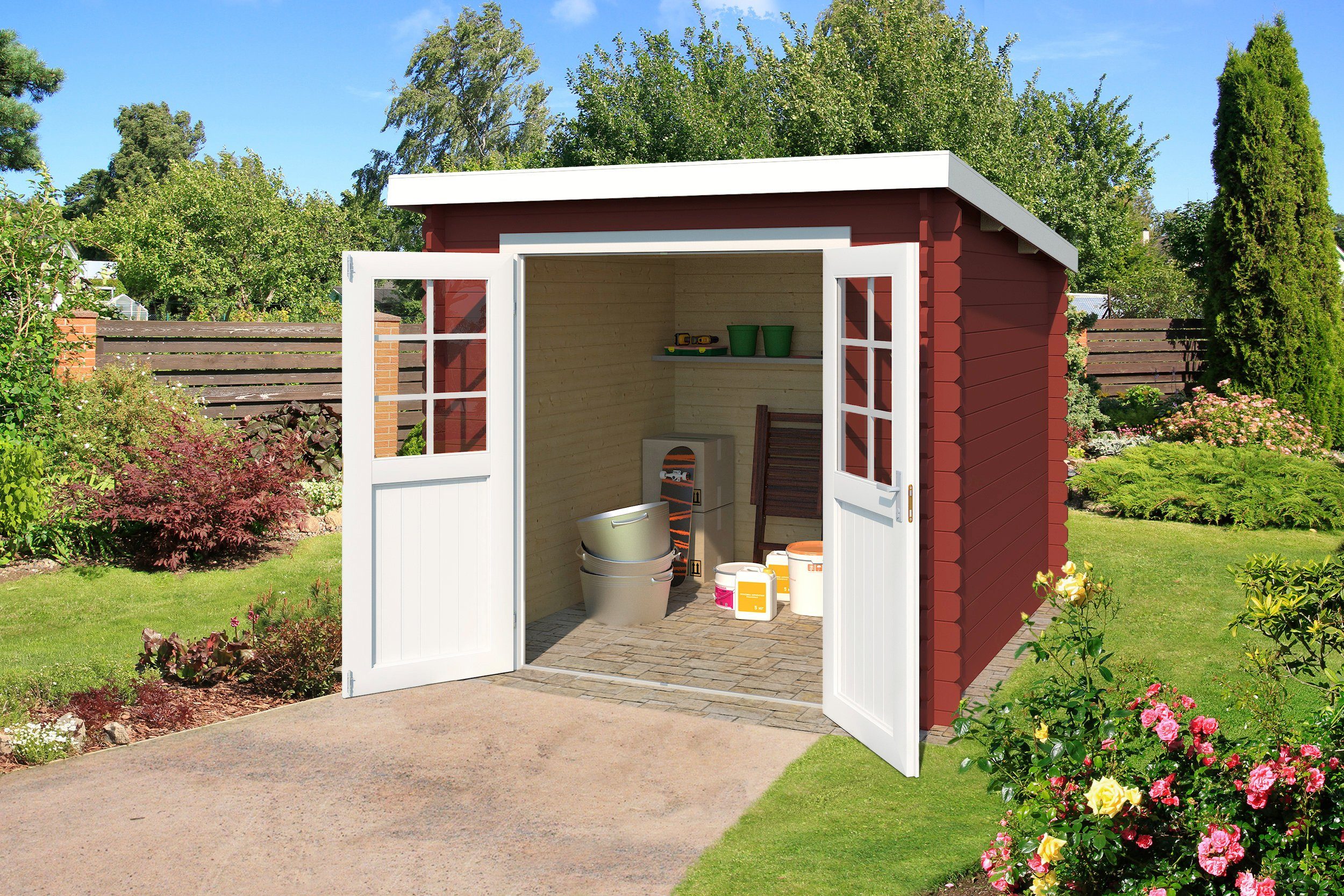 LASITA MAJA Gartenhaus Indi 230, BxT: 250x369 cm, Blockbohlenhaus 28mm