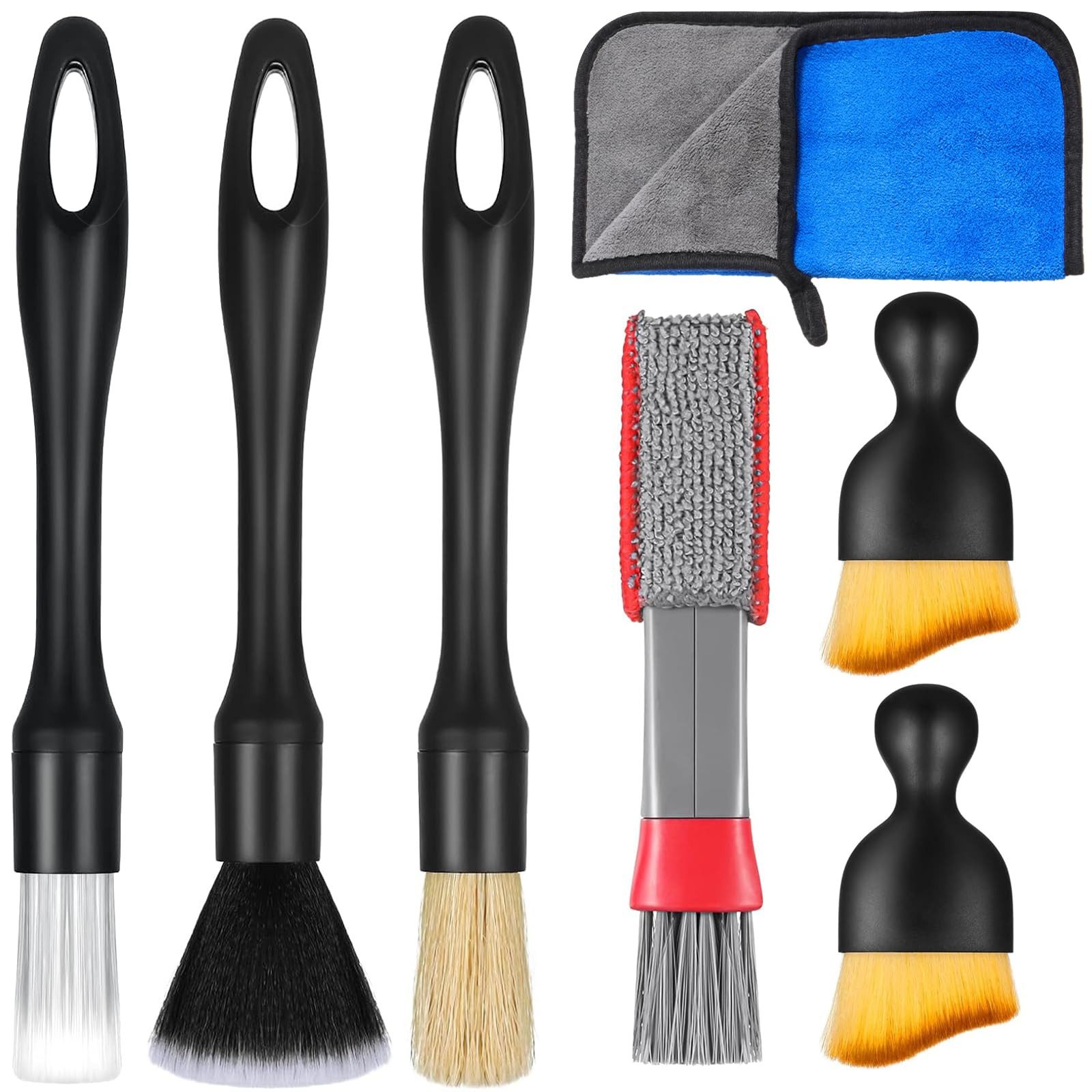 FOUORTUNATE-BEE Autowaschbürste 7-teiliges Auto Reinigungsbürsten Set für Innenraum und Reifen, Auto Innenraum Bürsten Set Lüftung Felgen Polster Reinigung Kit