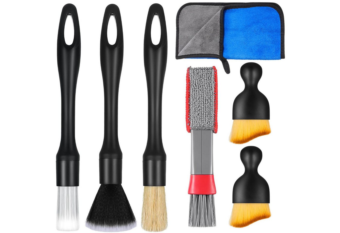 FOUORTUNATE-BEE Autowaschbürste 7-teiliges Auto Reinigungsbürsten Set für Innenraum und Reifen, Auto Innenraum Bürsten Set Lüftung Felgen Polster Reinigung Kit