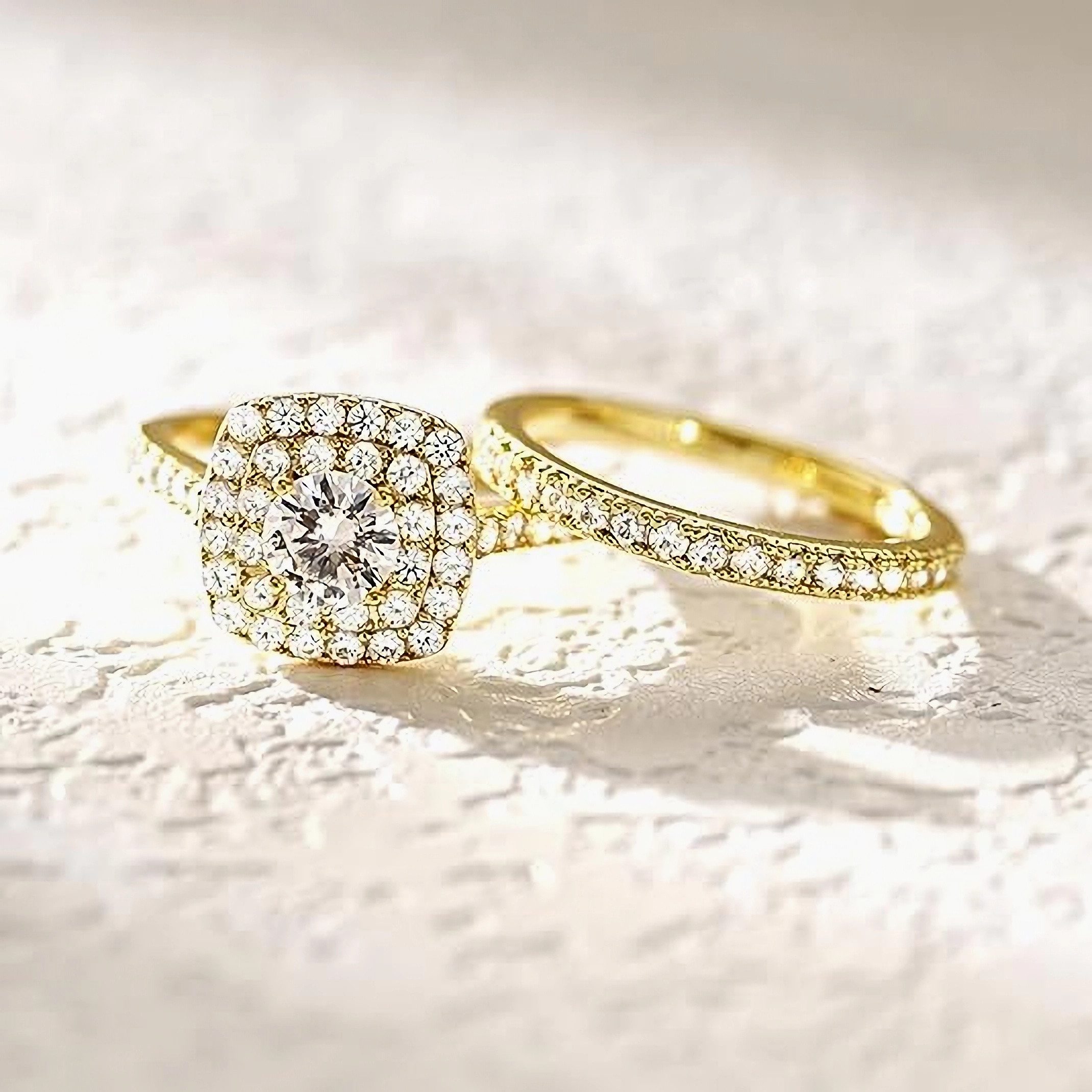 Jumpeak Verlobungsring 585 Gold Pavé-Set Rund-Schnitt 0.6ct Labordiamant-Brautring-Set, D-VS1 3EX (IGI) perfektes Geschenk für die Liebsten: Braut, Freundin