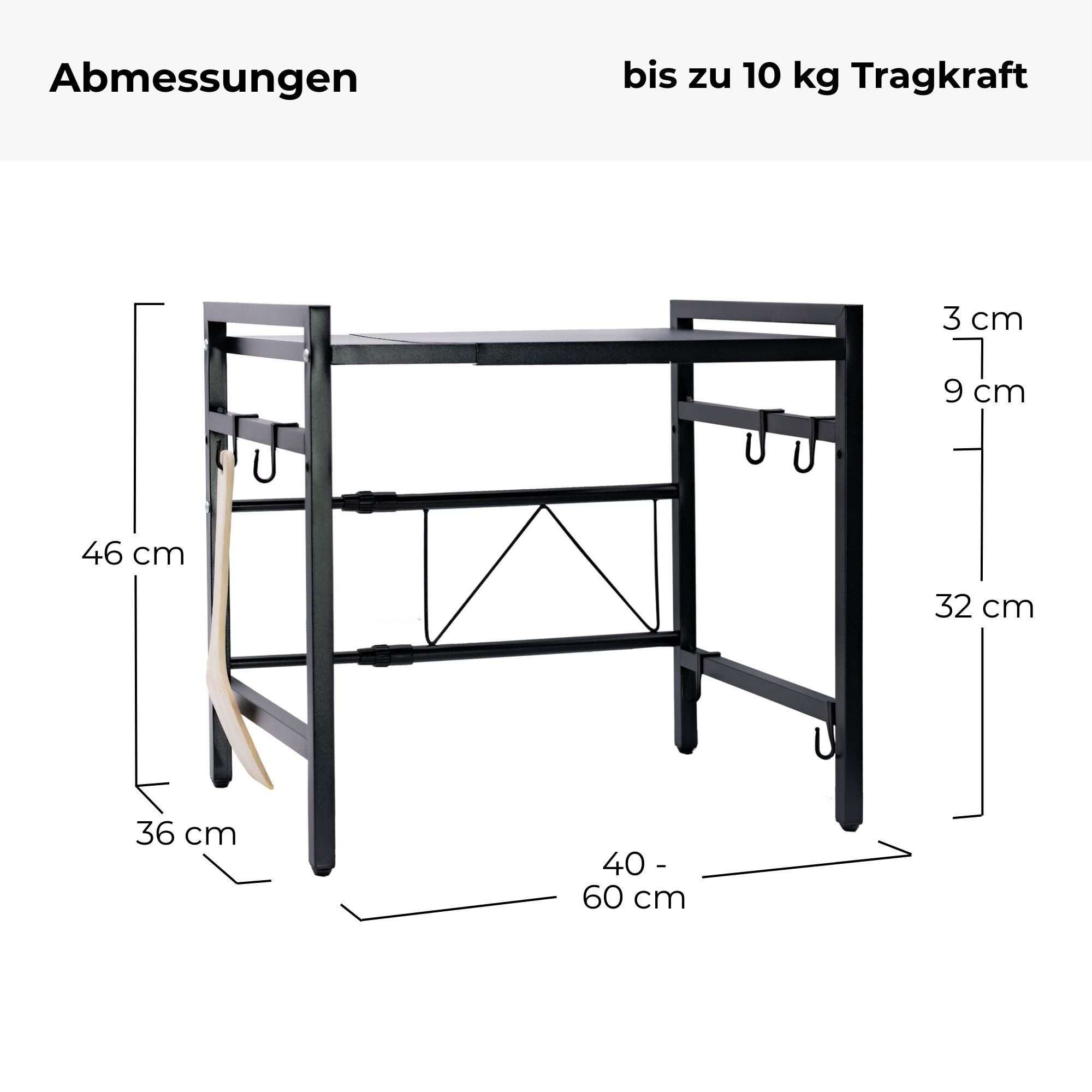 osoltus Mülleimer Küchenregal verstellbar L.40-60 cm x T36 cm x H46 cm schwarz – Bild 3 von 5