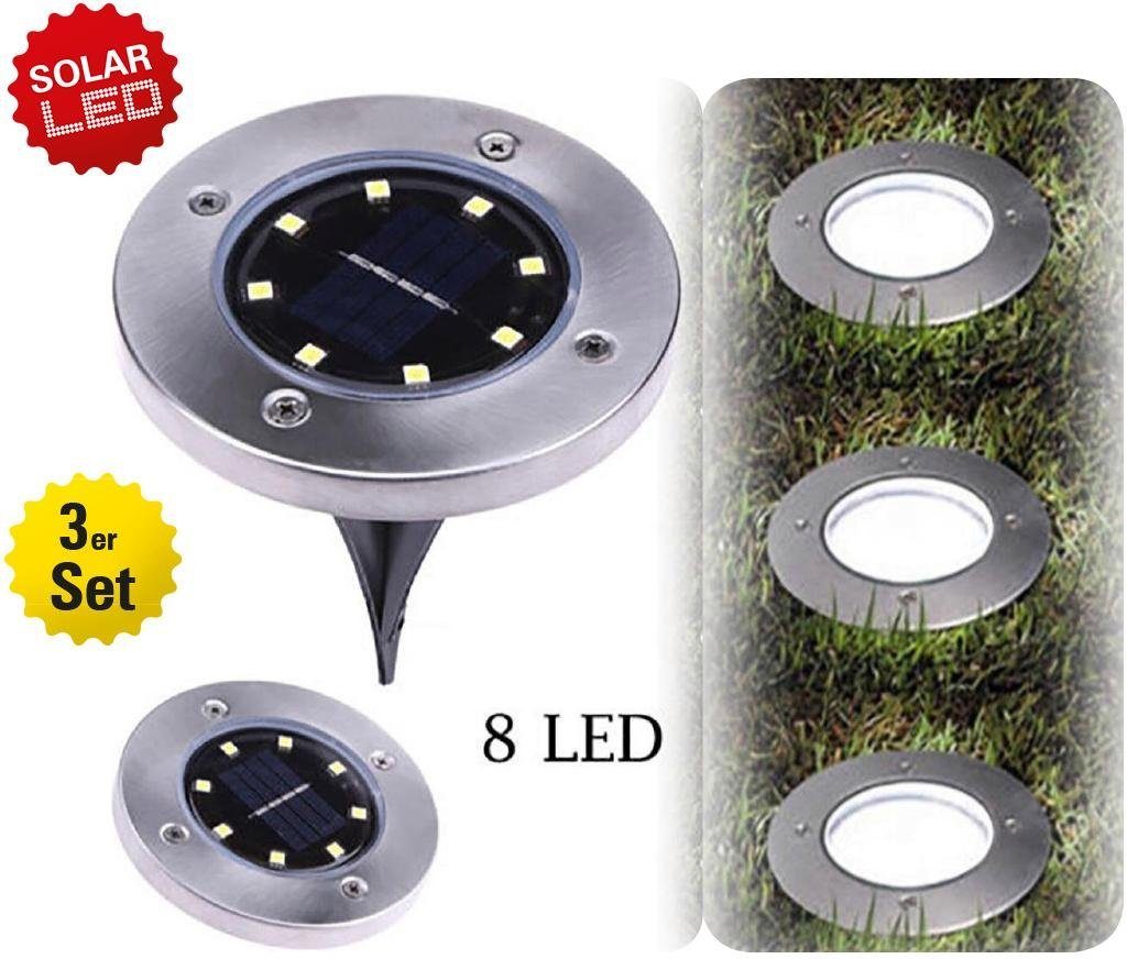 incl. LED´s; Gartenleuchte total LED 3er-Set 4lm integriert, Warmweiß, näve 8 LED 0,6W fest Solar-Boden-Erdspieß,je Kian, LED