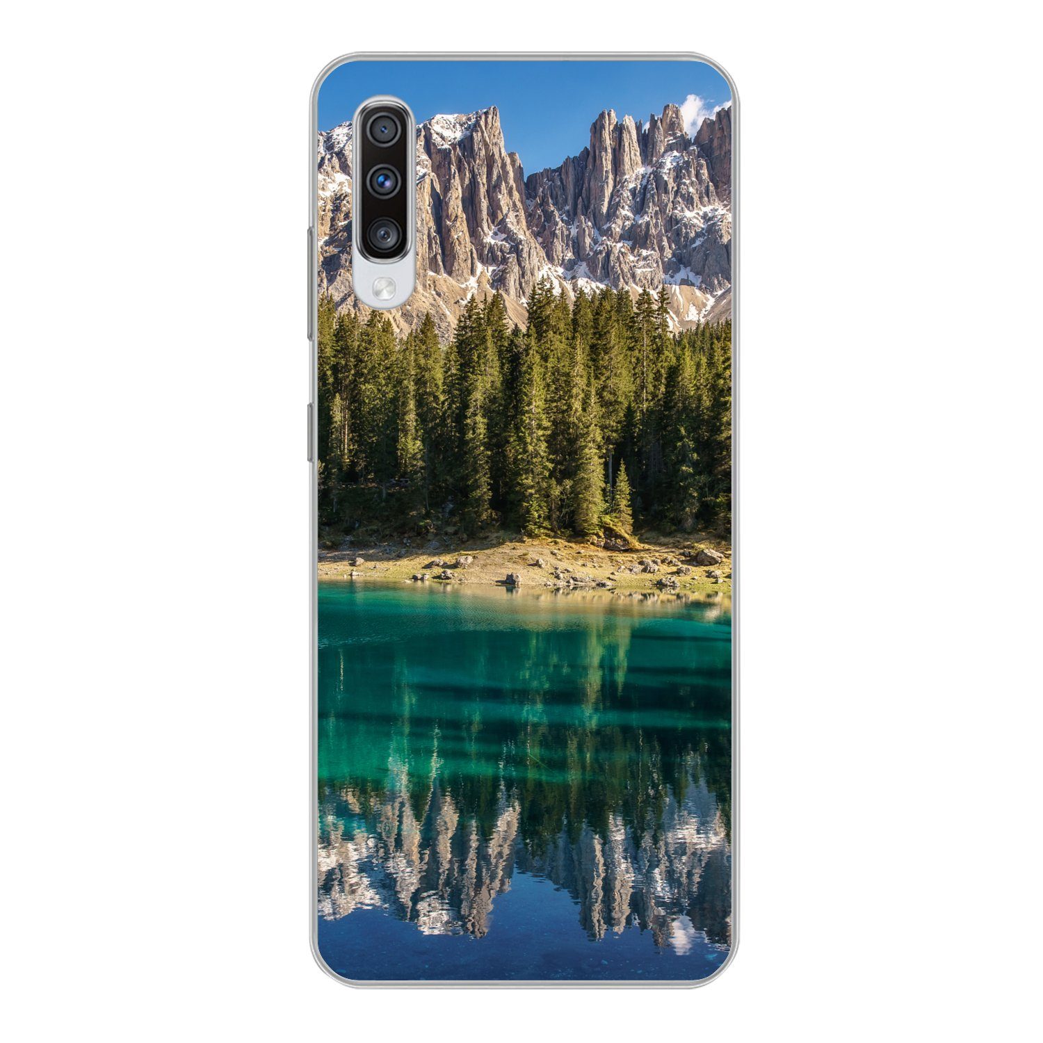 MuchoWow Handyhülle für Samsung Galaxy A70 Berg - Wald - Strand, Phone Case, Silikon, Schutzhülle Dünn