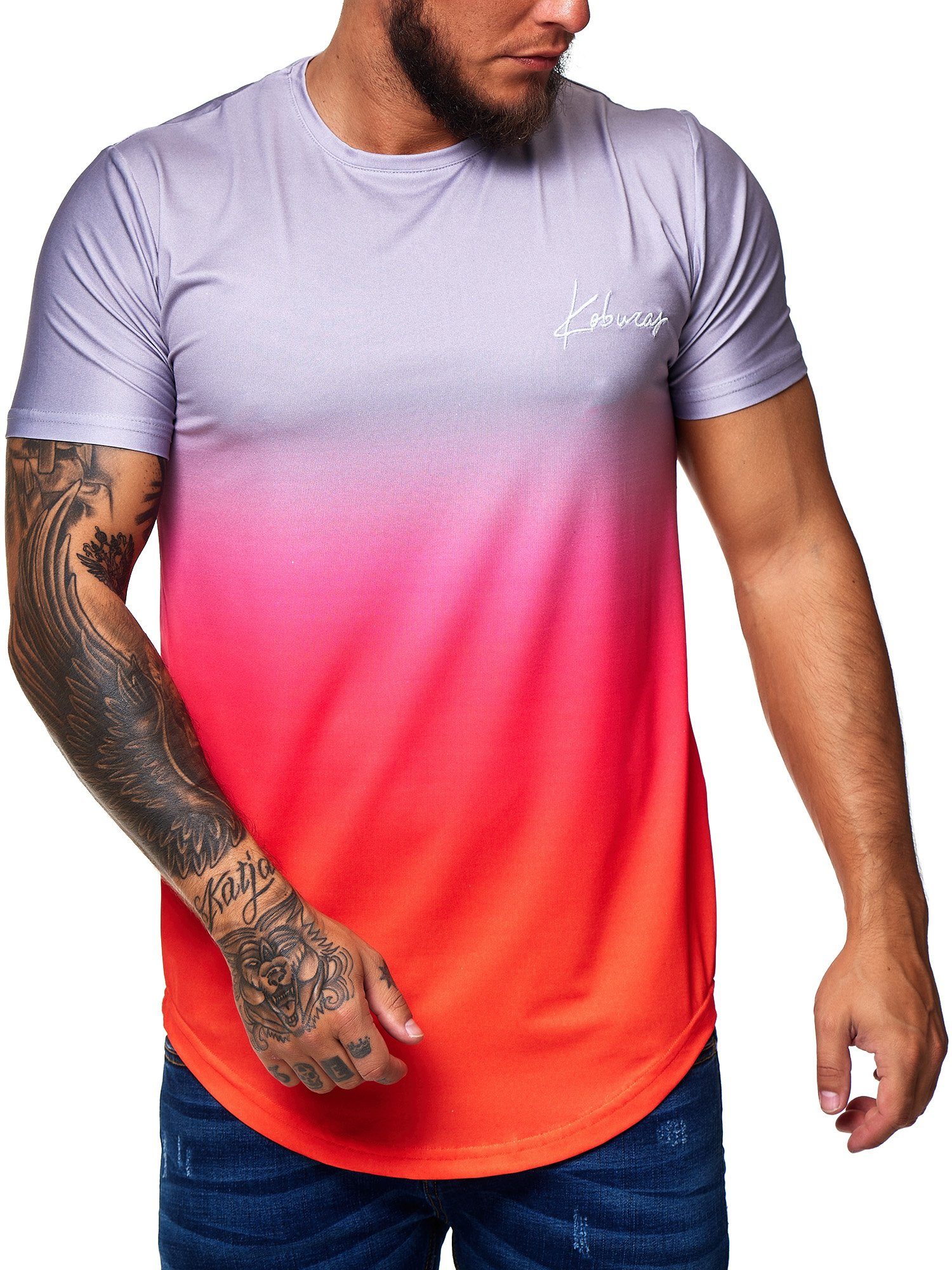 Guter Preis Koburas T-Shirt 2169C Freizeit Orange Kurzarmshirt Grau Fitness (Shirt Tee, Casual 1-tlg) Polo