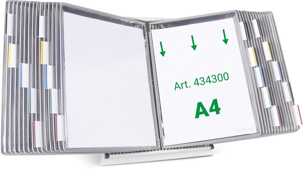Fächermappe Wandsichttafelsystem Pult A4 grau Metall mit 30 Sichttafeln A4 grau