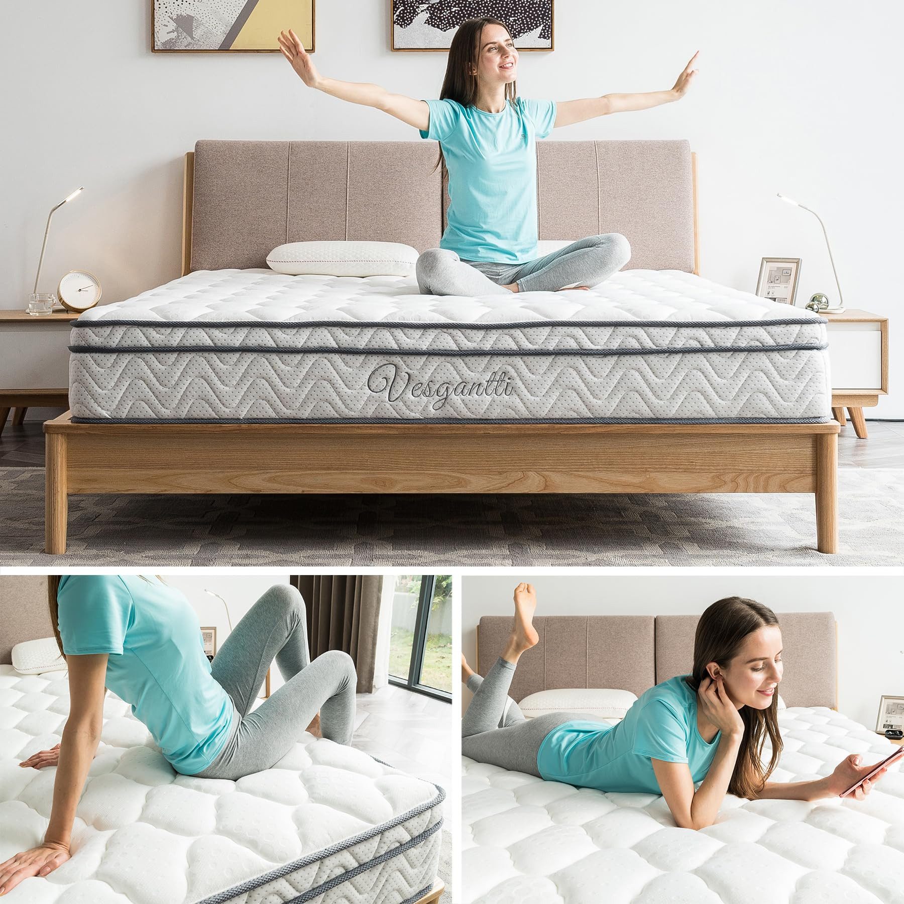 Taschenfederkernmatratze Matratze 7-Zonen, 26cm hohe, Atmungsaktive Hybridmatratze, H3, BT1, Vesgantti, Öko-Tex Standard 100, hohe Punktelastizität, Orthopädisc – Bild 5 von 5