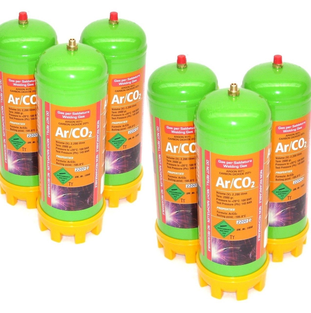 Apex Gas Einweg Schutzgasflasche 13,2L - 3 oder 6 Gasflaschen je 2.2L 51601