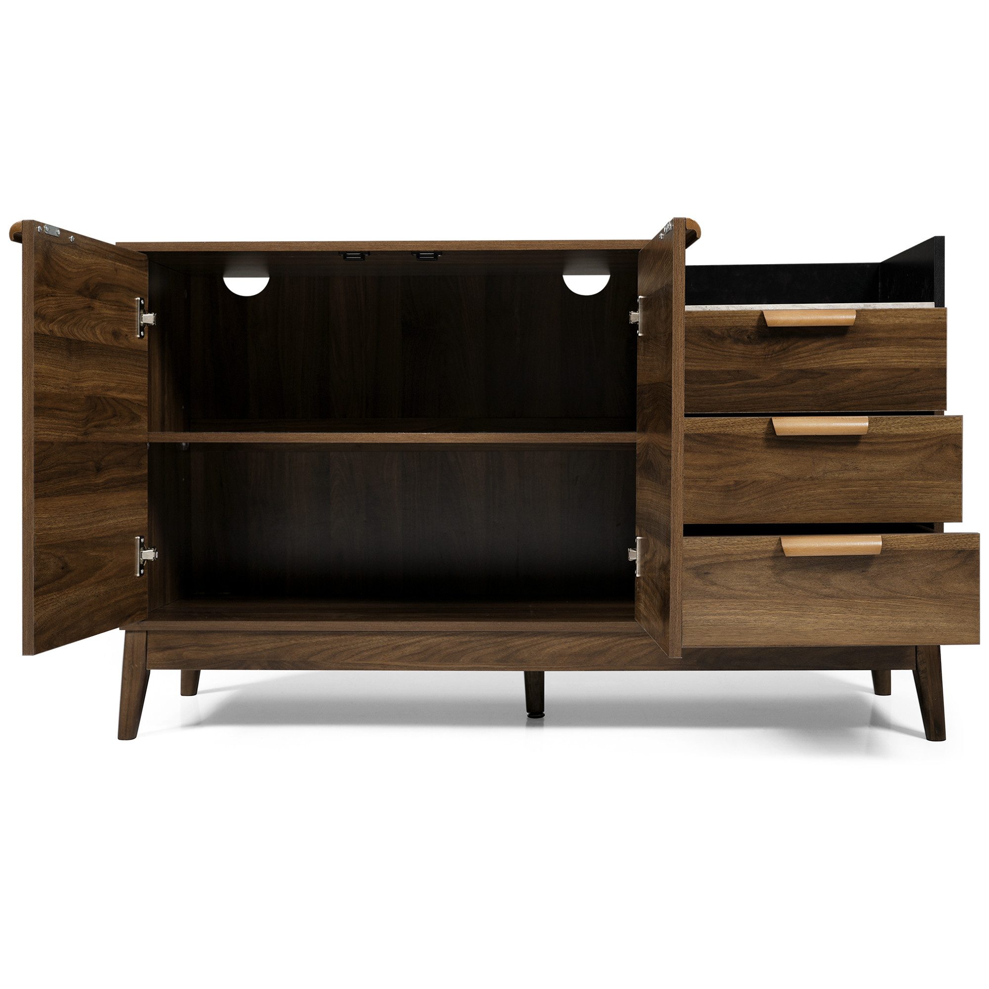 Flieks Kommode Mehrzweckschrank mit Schublade und verstellbaren Einlegeböden (H77/B120/T40 cm, 1 St), Holzschrank Sideboards Wohnzimmerschrank Eichefarben, Massivholzbeine
