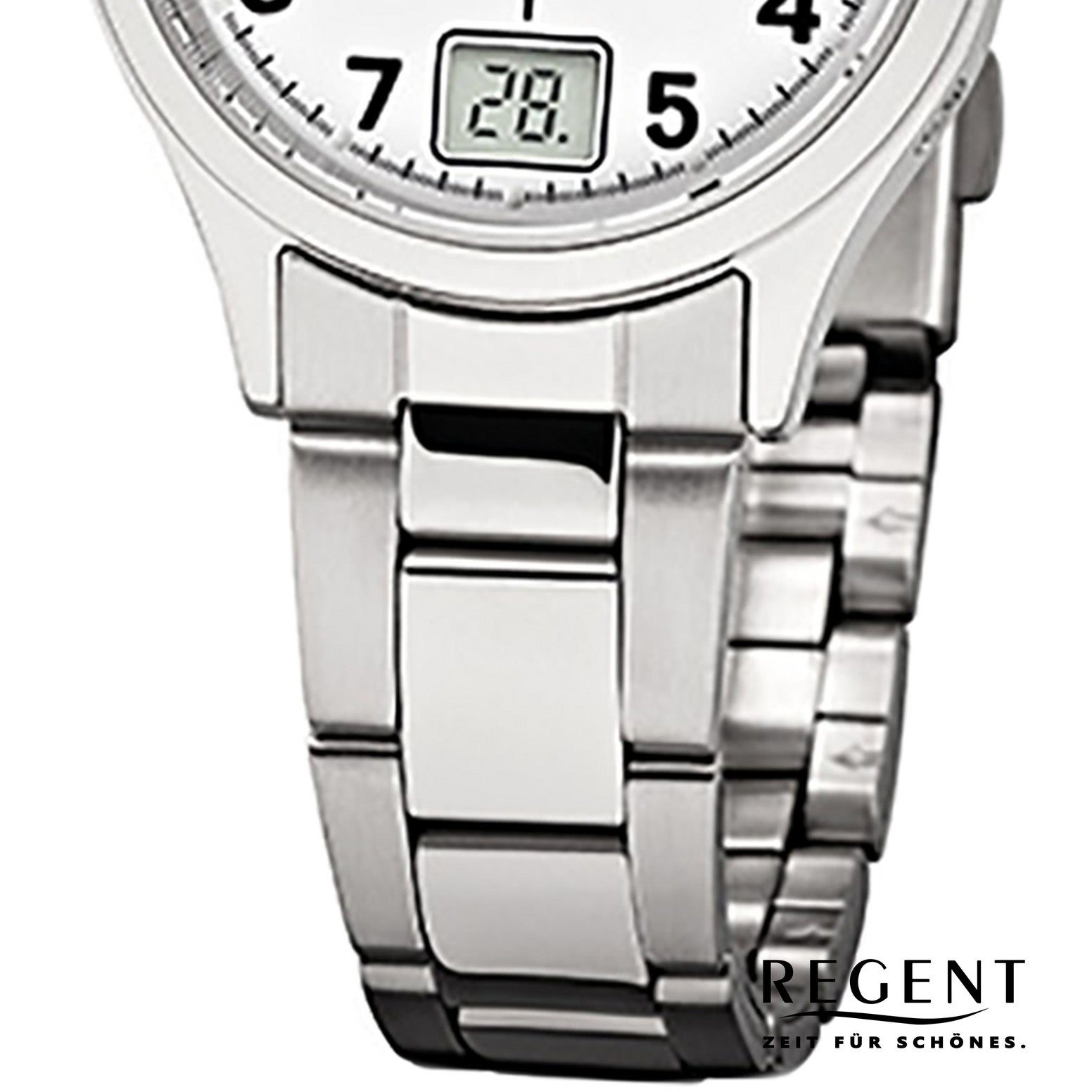 Regent Funkuhr Regent Damen-Armbanduhr silber, (Funkuhr), Damen Funkuhr rund, klein (ca. 29mm), Edelstahlarmband