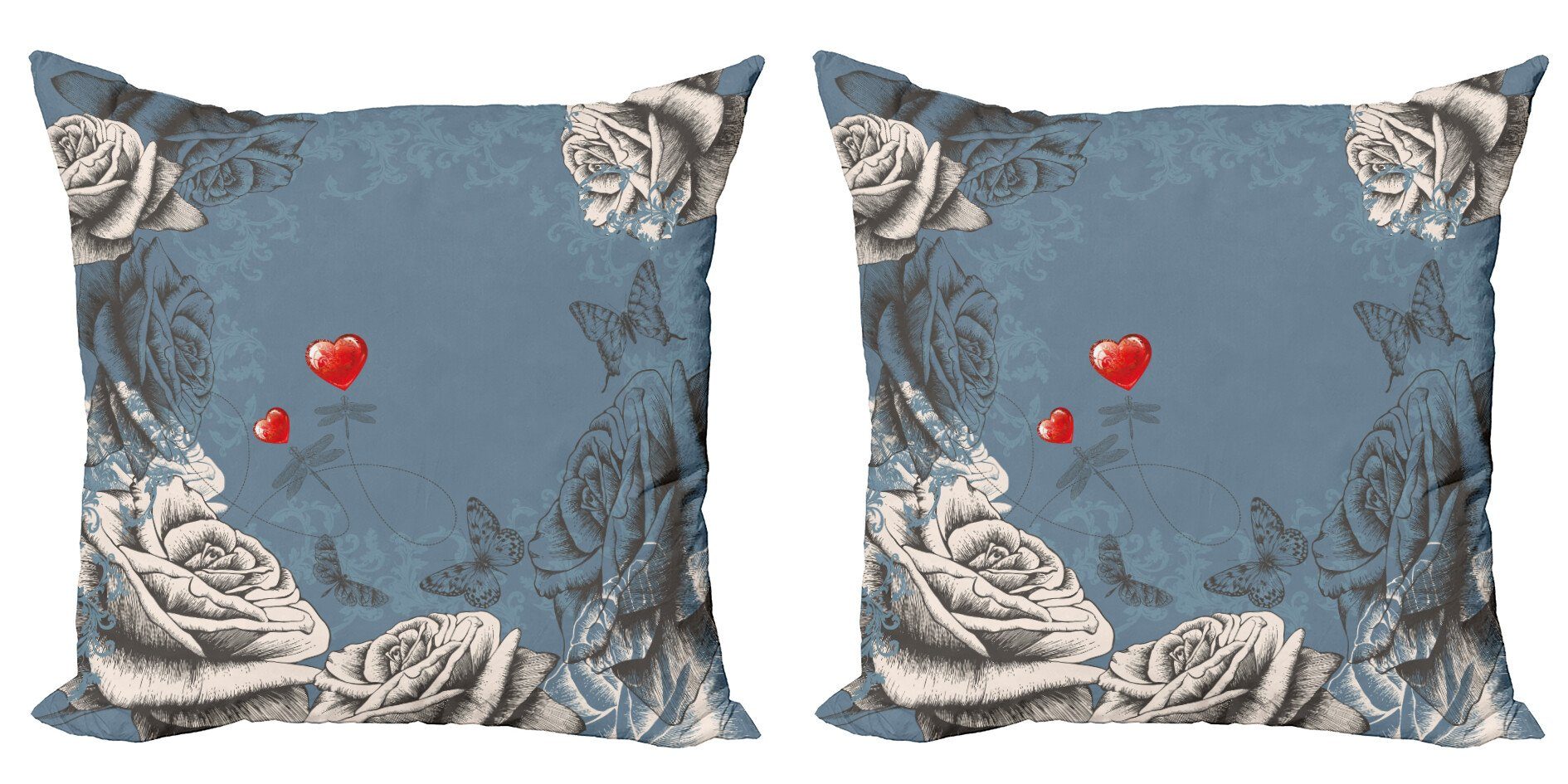 Herz Jahrgang Doppelseitiger (2 Rose Digitaldruck, Modern Petal Stück), Accent Abakuhaus Grunge Kissenbezüge