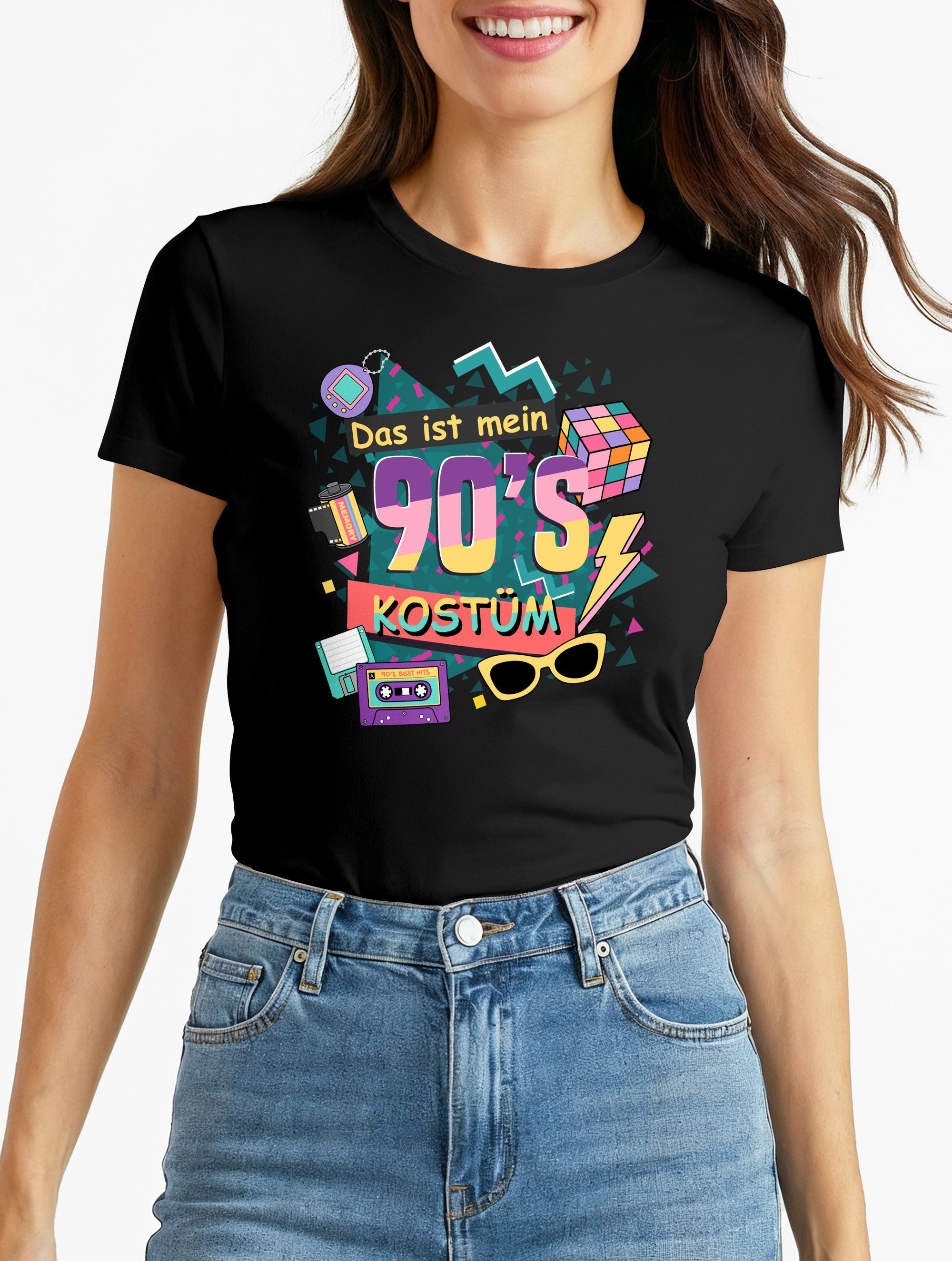 MoonWorks Print-Shirt Damen T-Shirt Das ist mein 90s Kostüm 90er Neunziger Fasching mit Print