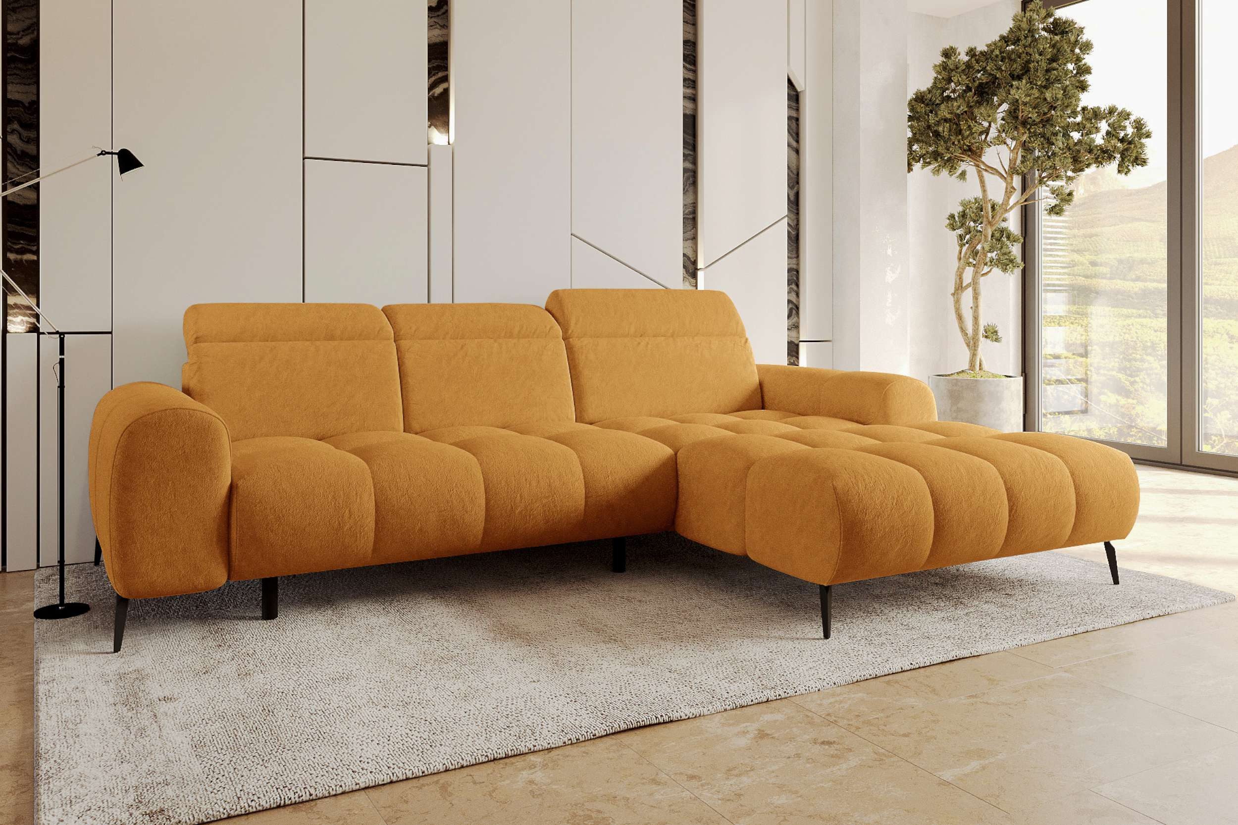 99rooms Ecksofa Milano, Sofa, L-Form, mit elektrischer Sitztiefenverstellung, Chenille APHRODITE