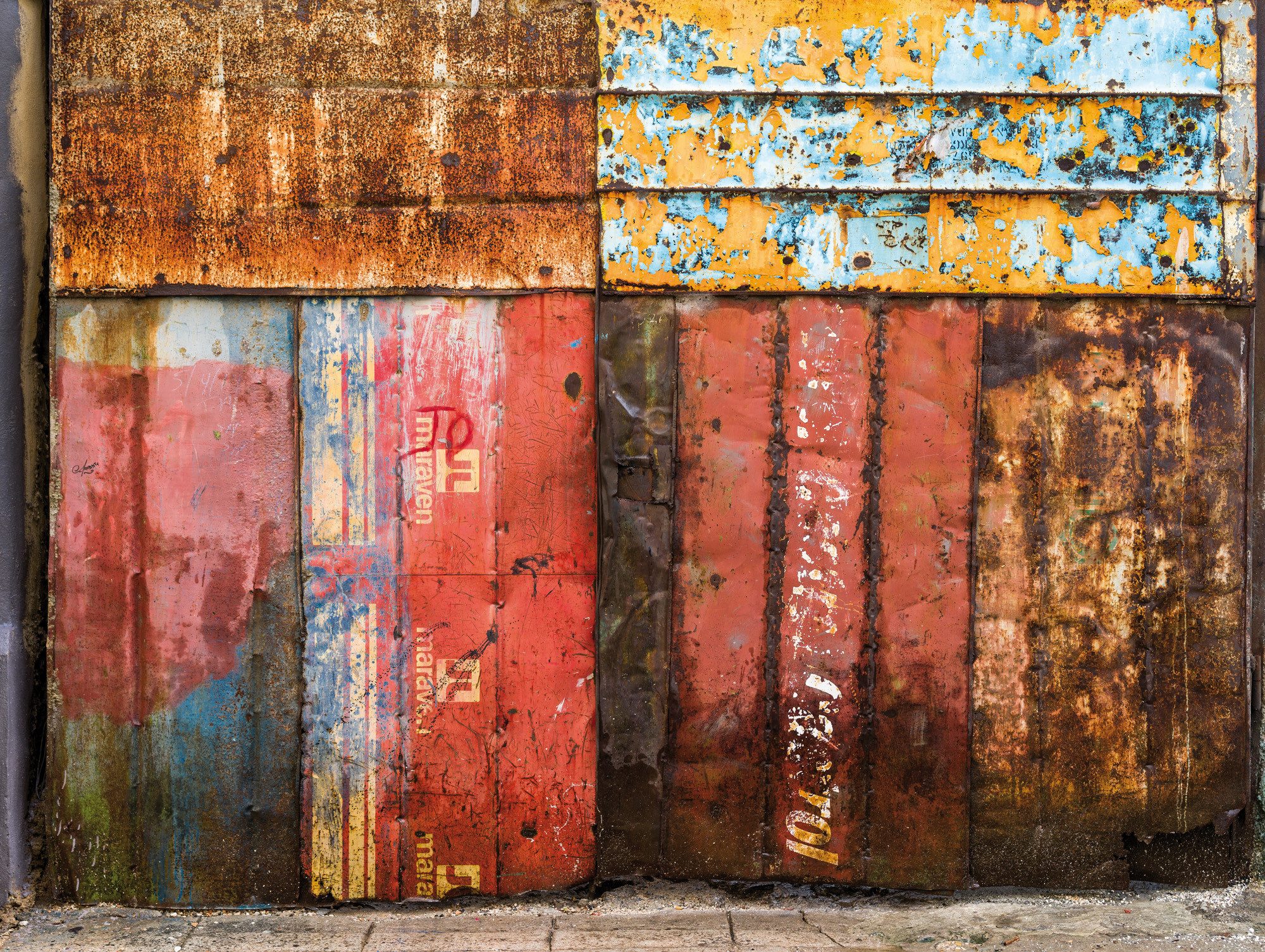 Rasch Fototapete Schiffscontainer-Motiv - Vliestapete Braun Türkis Rot Orange, glatt, Fotodruck, (1 Rolle, 1 St., 2,8 m x 3,72 m), gute Lichtbeständigkeit, feucht abwischbar, restlos abziehbar