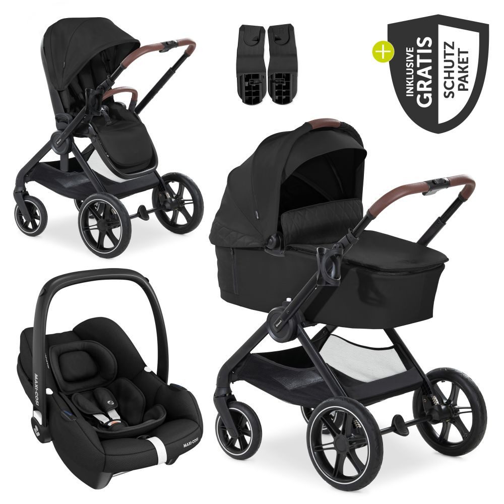 Hauck Kombi-Kinderwagen Walk N Care Trio Set - Black, 3in1 Kinderwagen Set mit Babyschale, Babywanne, Sportsitz & Zubehör