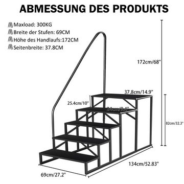 Fruyyzl Trittleiter 5 Stufen Leitern mit Griff, Haustiertreppe Max 300kg, Standtreppe Hocker Kinder aus Stahl, 134x69x172cm