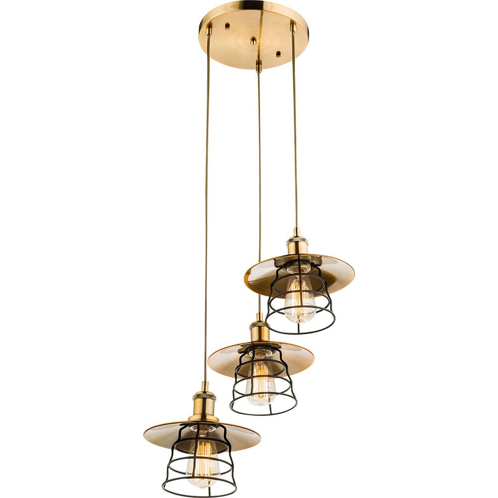 GLOBO LIGHTING Pendelleuchte, Leuchtmittel nicht inklusive, Decken Pendel Hänge Lampe Messing Leuchte Schwarz 3 Hänger Rund Gitter