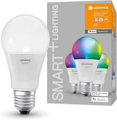 Ledvance LED-Leuchtmittel Smart+ LED Lampe mit WiFi E27 Dimmbar RGBW 9W 3ER, E27, 3 St., Lichtfarbe änderbar (2700-6500K),RGB, Lichtfarbe änderbar (2700-6500K),RGB
