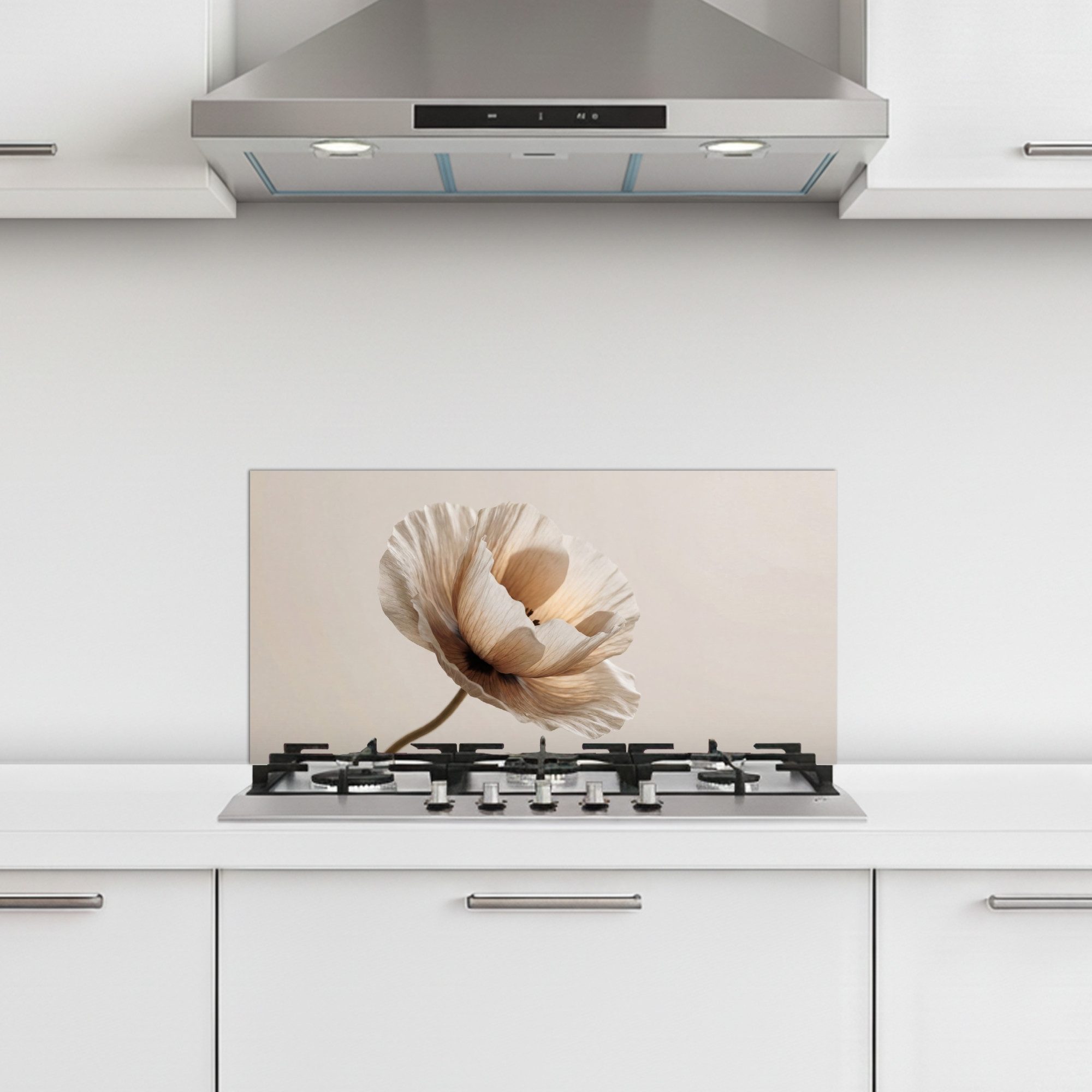 KitchenYeah Küchenrückwand selbstklebend (keine Folie) Blume - Beige - Creme, (1-tlg), Küchenrückwand, Spritzschutz, Kitchen, 60x30 cm