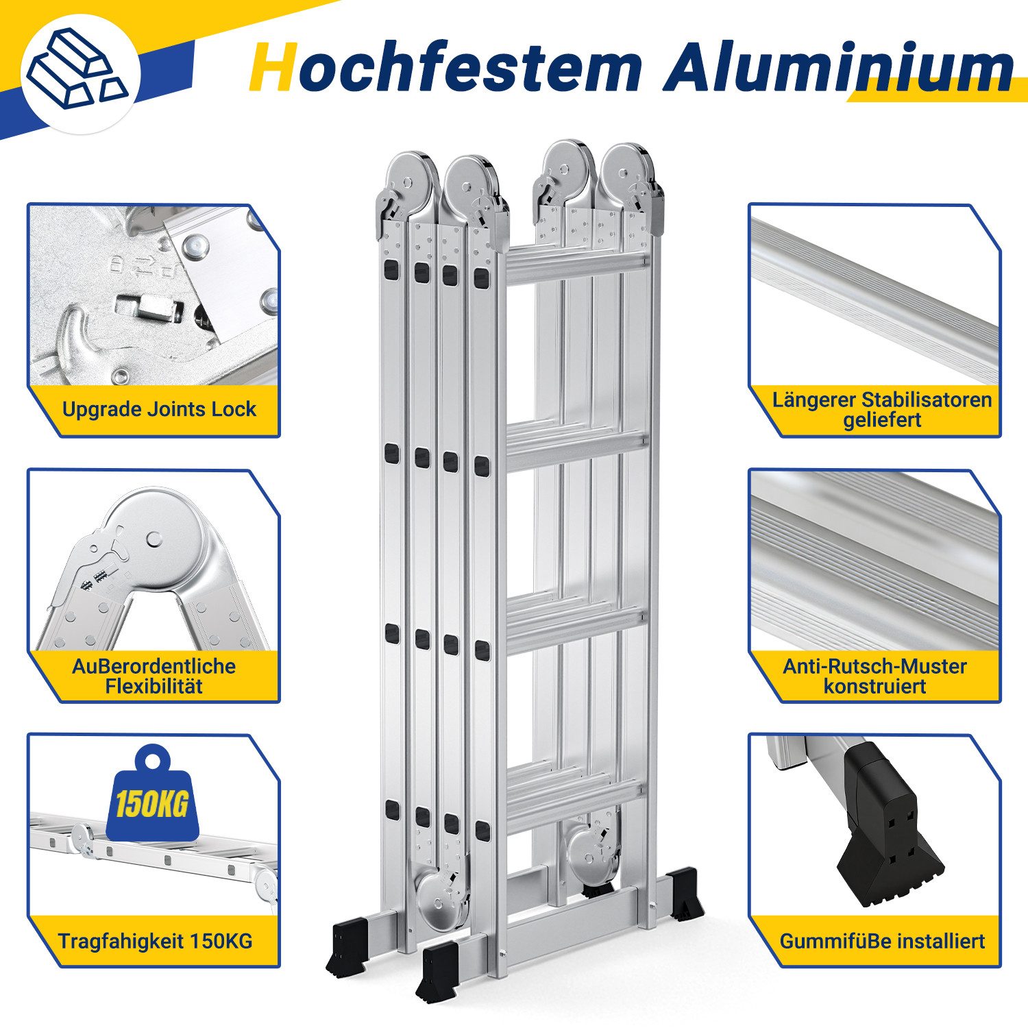 Clanmacy Vielzweckleiter 7 in 1 Multifunktionsleiter Gerüst 578cm Mehrzweckleiter Klappleiter (Multifunktionsleiter, Vielzweckleiter, Gelenkleiter, Universallei – Bild 4 von 5