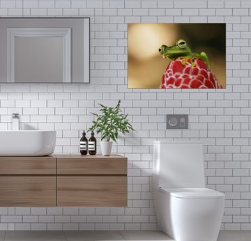 Wallario Wandfolie, Frosch sitzt auf einer Knospe, wasserresistent, geeignet für Bad und Dusche
