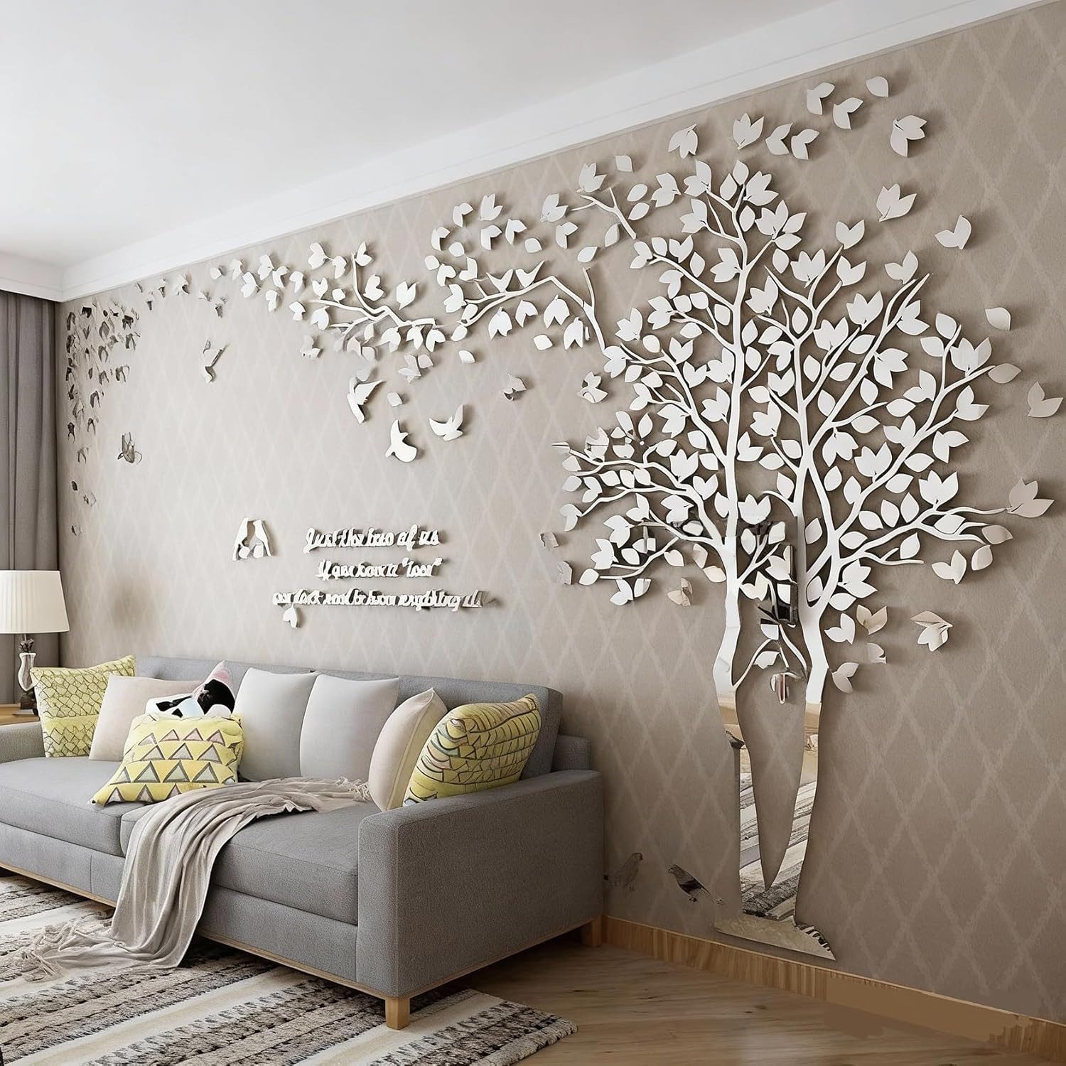 MOPUEA 3D-Wandtattoo 3D-Wandtattoo Dreidimensionaler dekorativer AusAcryl großer Baum Vögel (3D DIY Baum Wandtattoo Wandaufkleber Set, Baum Vögel Blätter Schrif – Bild 2 von 4