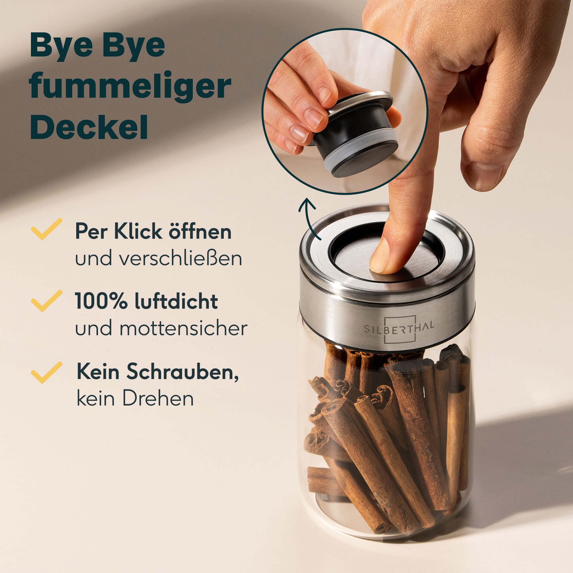 SILBERTHAL Gewürzbehälter Gewürzglas 250ml, Glas, Edelstahl, (1-tlg), Luftdicht & Mottensicher