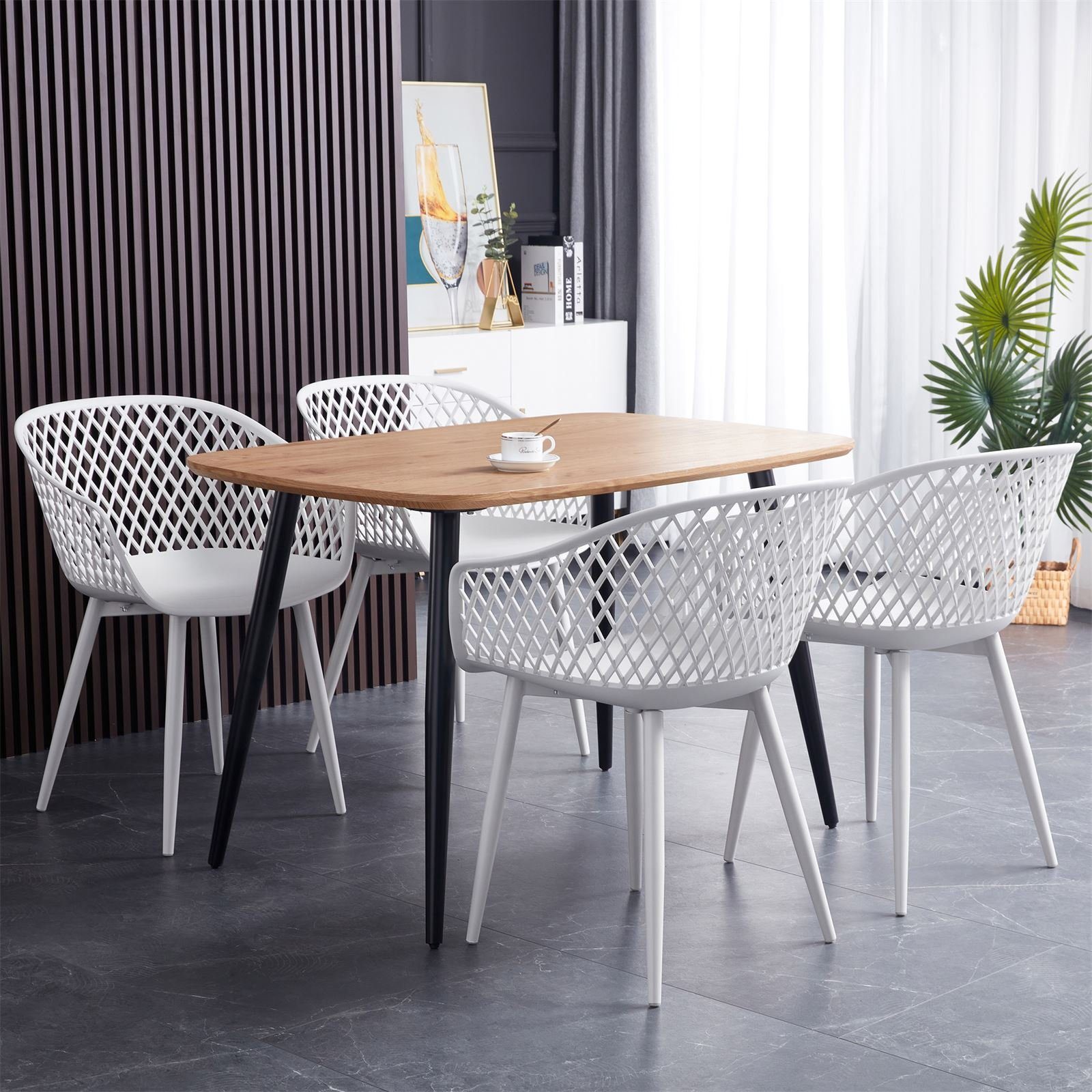 4er Küchenstuhl mit (4 Retro Design Sitz Kunsts St), MADEIRA Esszimmerstuhl Esszimmerstuhl weiß/weiß Set IDIMEX Stühle