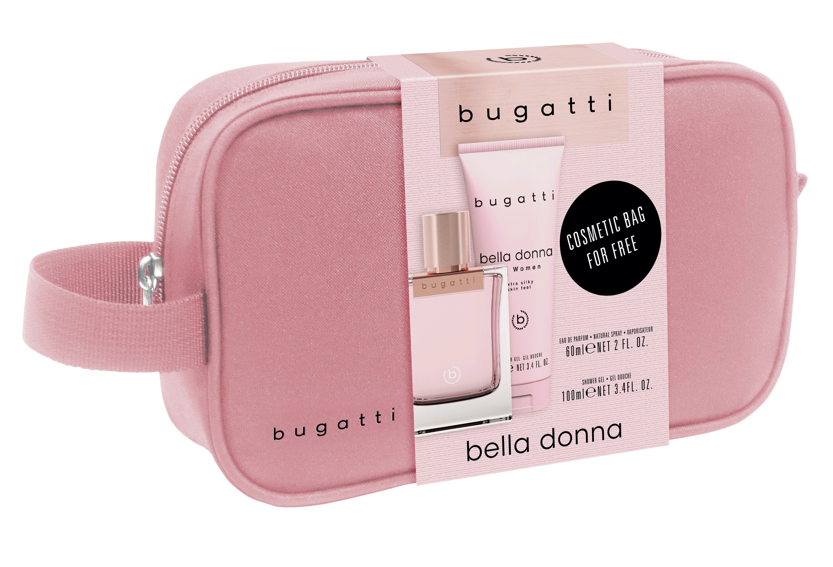 bugatti Duft-Set BELLA DONNA, 3-tlg., Kulturbeutel Set 60ml EdP + 100ml Shower Gel