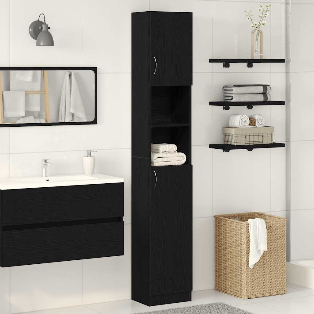 vidaXL Waschbeckenunterschrank Badschrank Schwarz Eichen-Optik 32x25,5x190 cm Holzwerkstoff