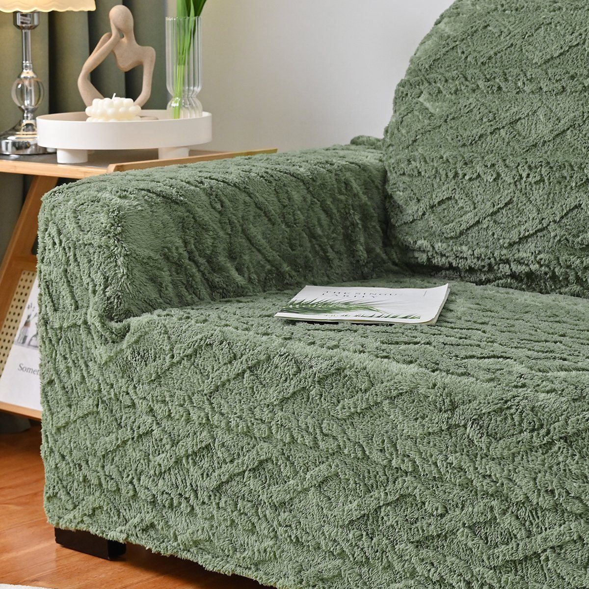 Möbelbezüge Jacquard-Stoff Sofabezug, HOMEIDEAS, Armeegrün elastischer Sofabezug