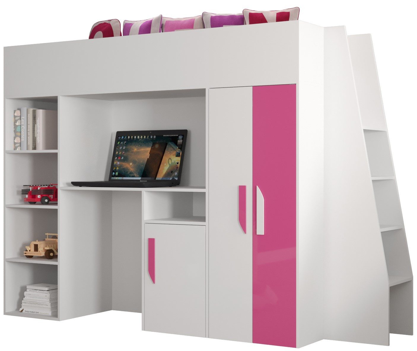 ABIKS MÖBEL Hochbett PARTY 15 Etagenbett für Jugendliche mit Schreibtisch, Kleiderschrank