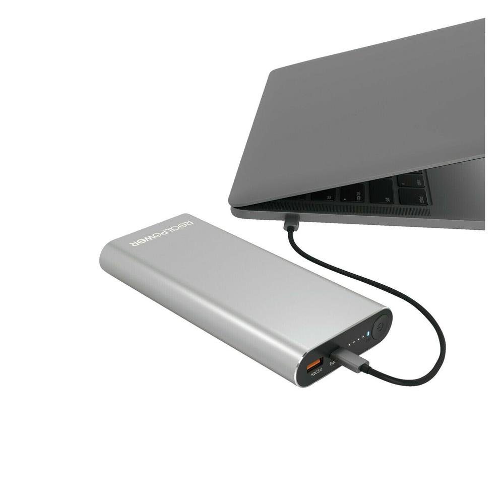 Realpower PB-20000 PD Pro Powerbank, Silber / Aluminium / 20000 mAh Powerbank / Mobiles Ladegerät / Statusanzeige / USB Type-C / PD (Power Delivery) /Quick Carge 3.0 (bis zu 65 W) /Lädt Notebooks mit bis zu 100 Watt