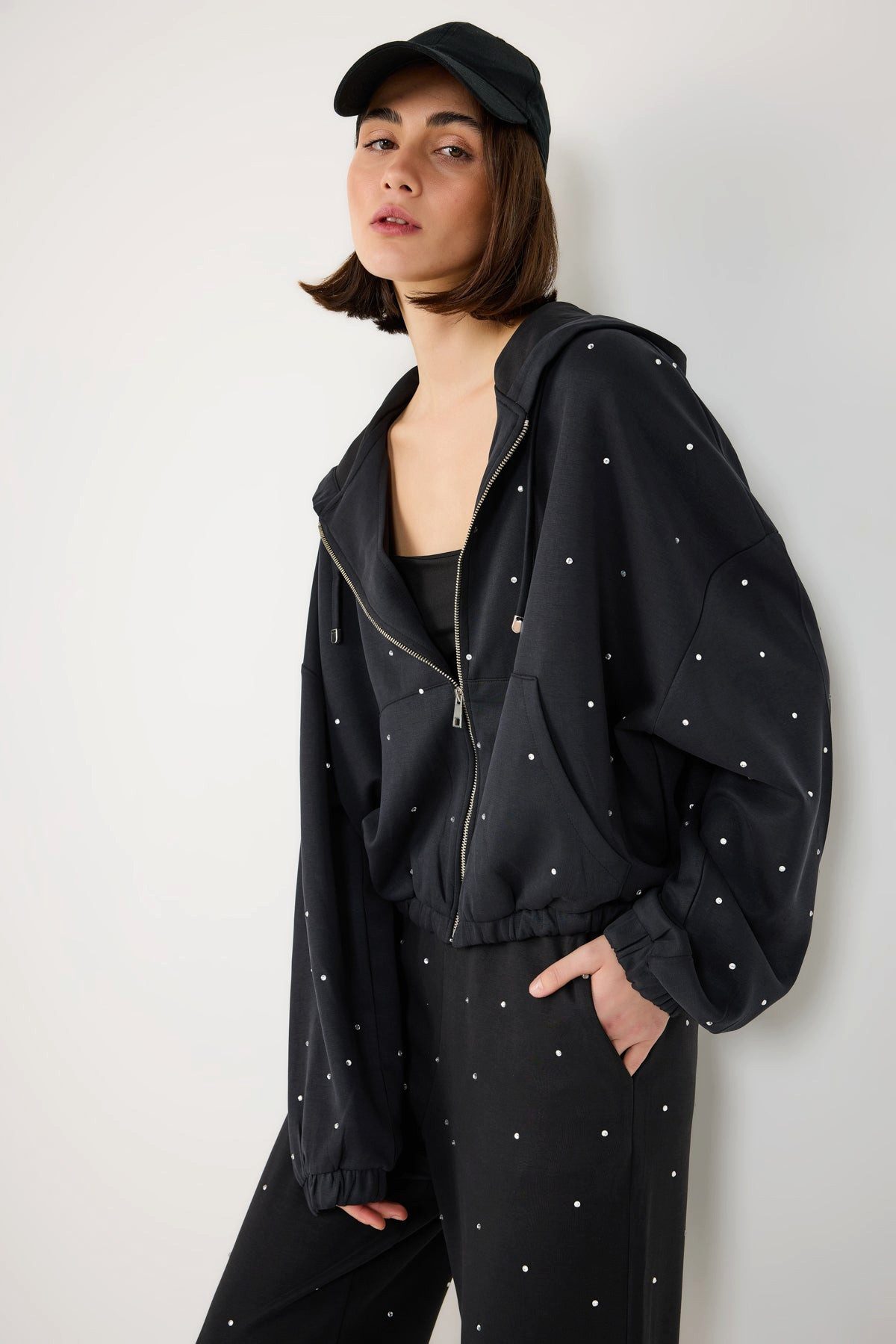 No Matter What Jeansjacke Kapuzenjacke mit Steinmuster