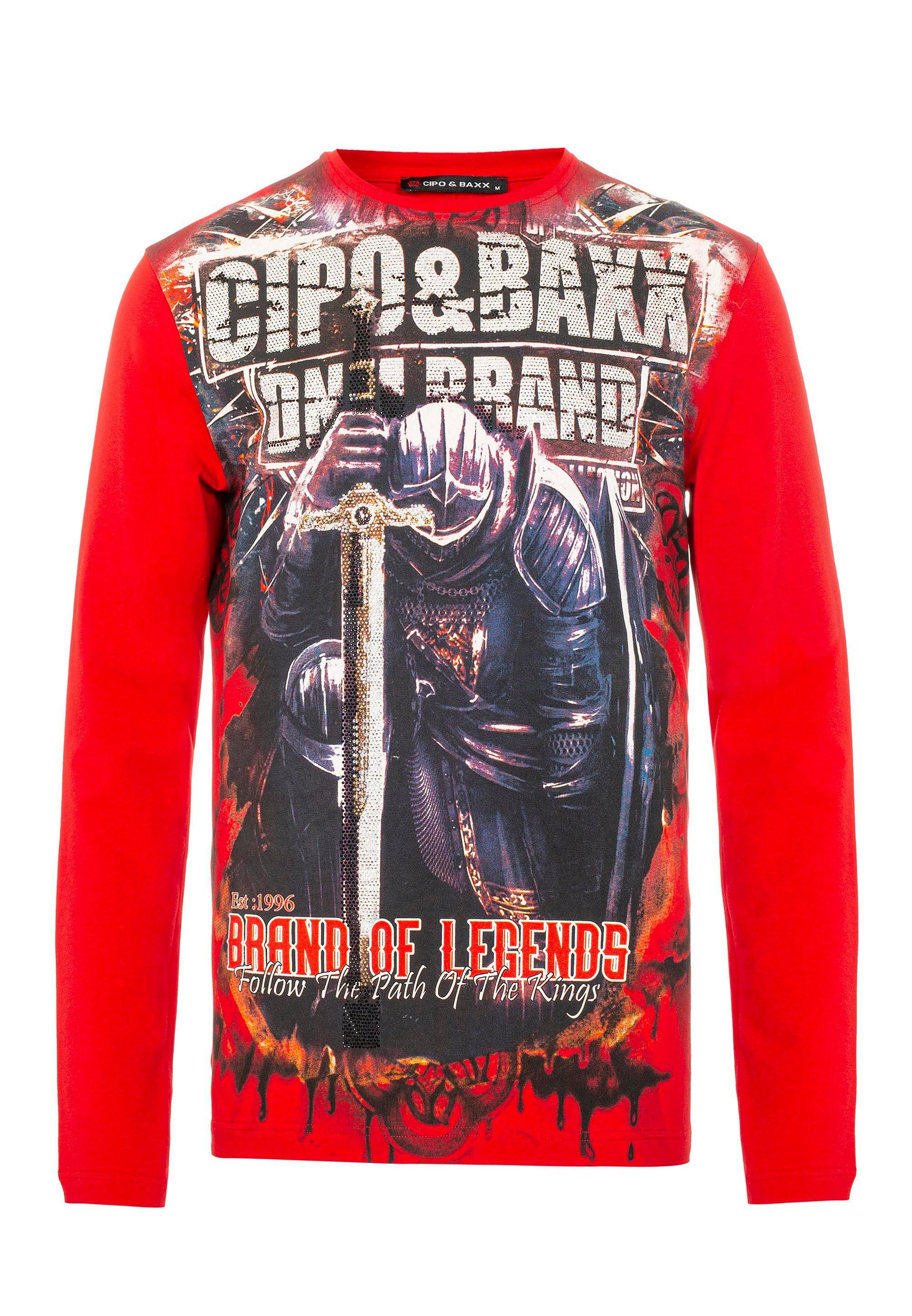 Cipo & Baxx Langarmshirt in coolem Look rot-schwarz