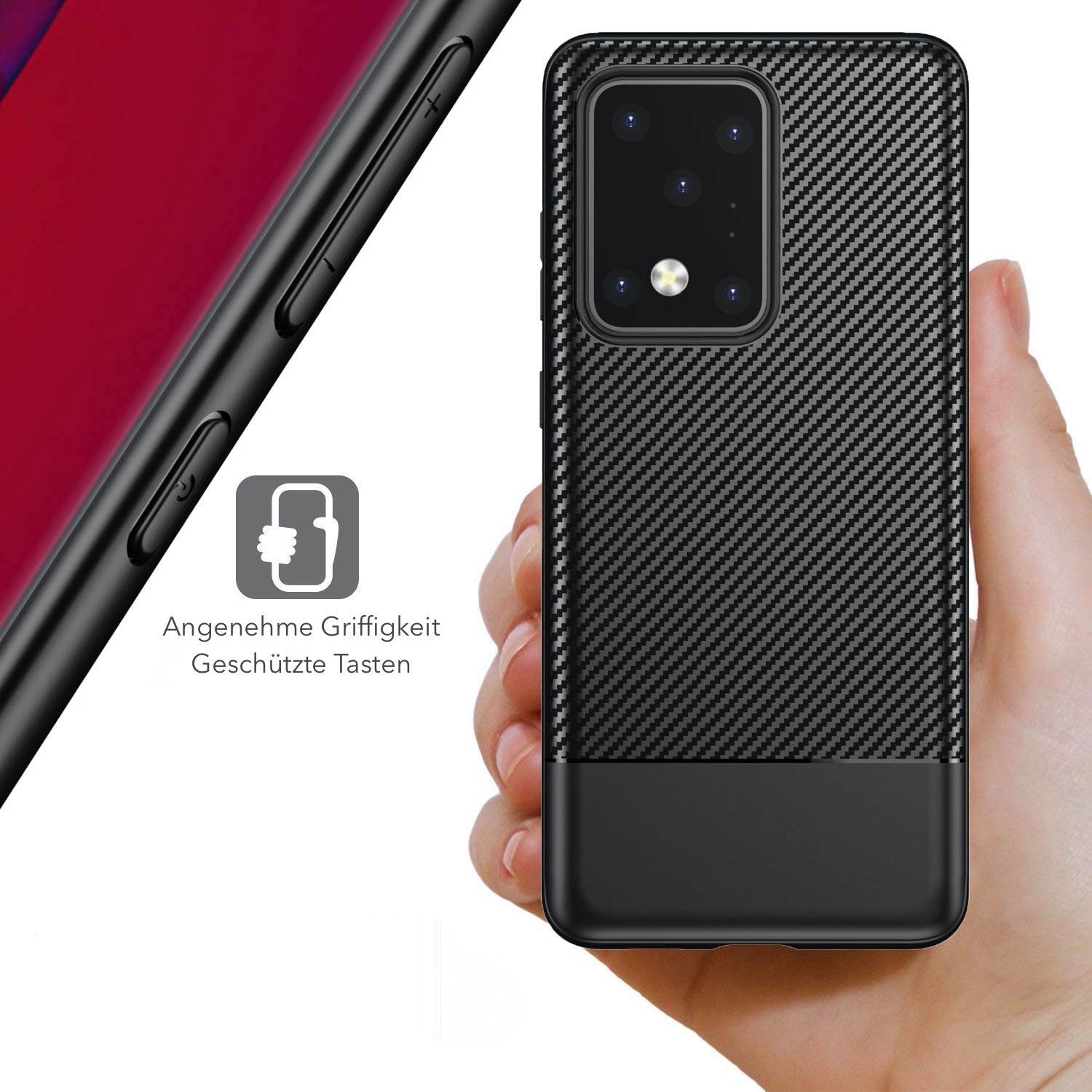 AVANA Handyhülle für Samsung Galaxy S20 / Plus / Ultra Hülle Silikon Schutzhülle Case, Slim Cover, Bumper, Carbon Optik