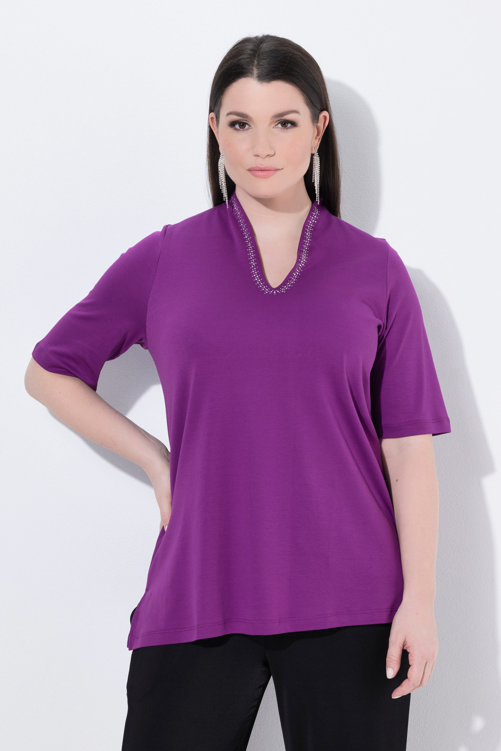 Ulla Popken T-Shirt Shirt A-Linie Kelchkragen Halbarm Pima Cotton