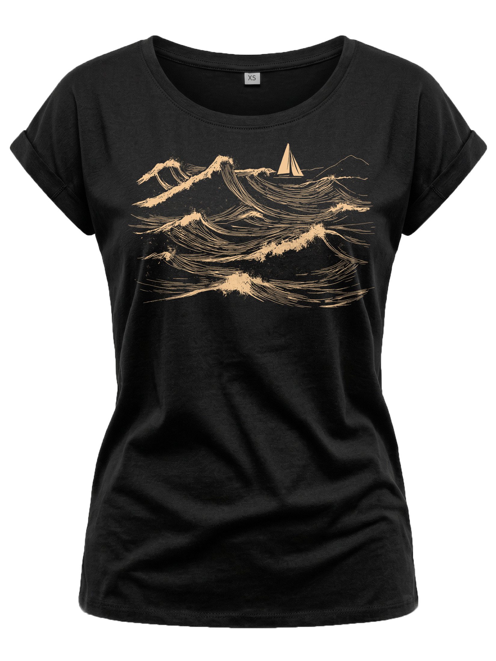 MAKAYA T-Shirt Seglerinnen Damen-Top – maritimes Design mit Segel-Motiv (Schwarz, Blau, XS, S, M, L, XL, XXL, 3XL, 4XL, 5XL) Baumwolle