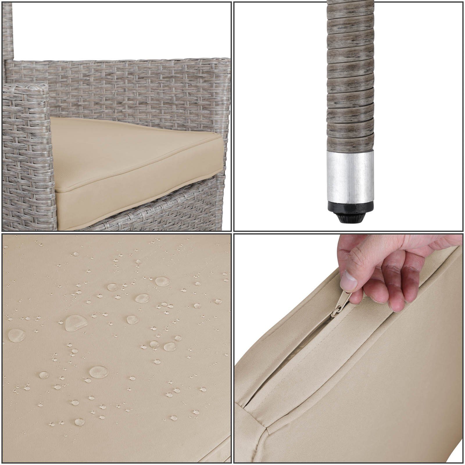 Casaria Gartenstuhl (2 St), Polyrattan 2er Set Stapelbar 7cm Auflagen 160kg Belastbarkeit